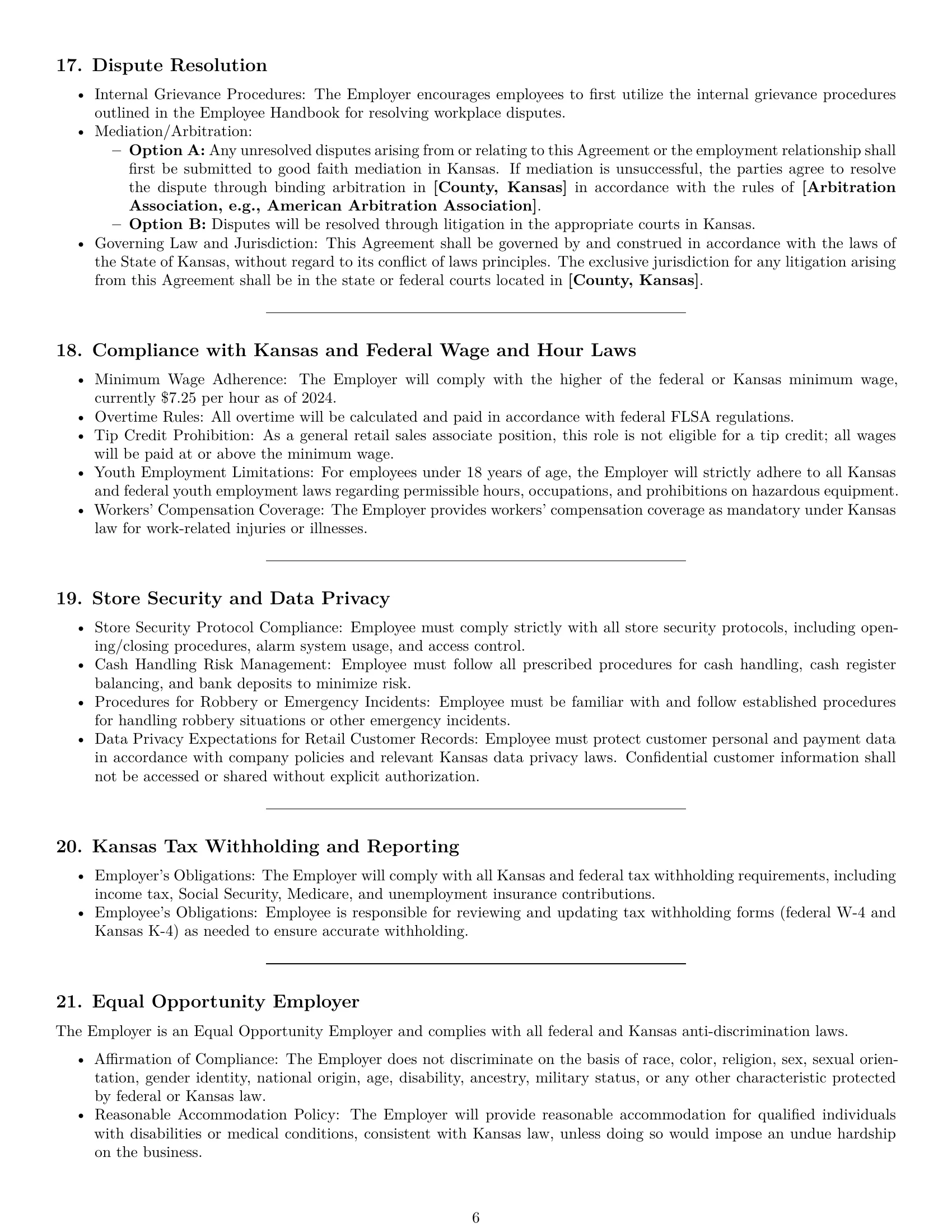 Preview page 6 of Pro Kansas retail sales associate employment contract template