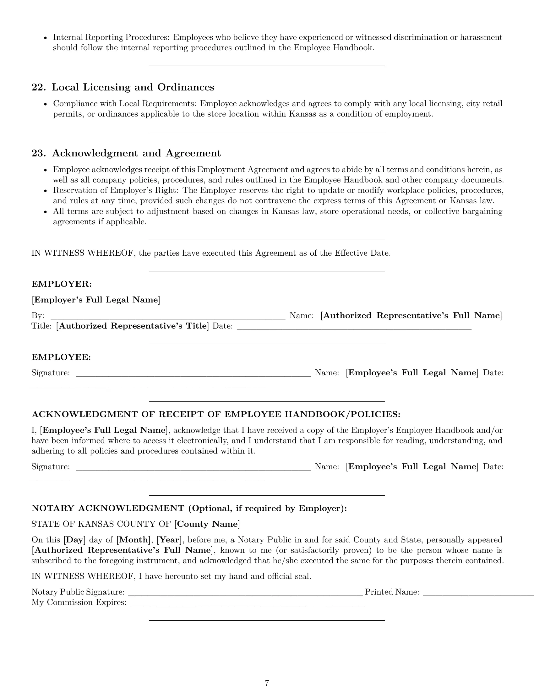Preview page 7 of Pro Kansas retail sales associate employment contract template