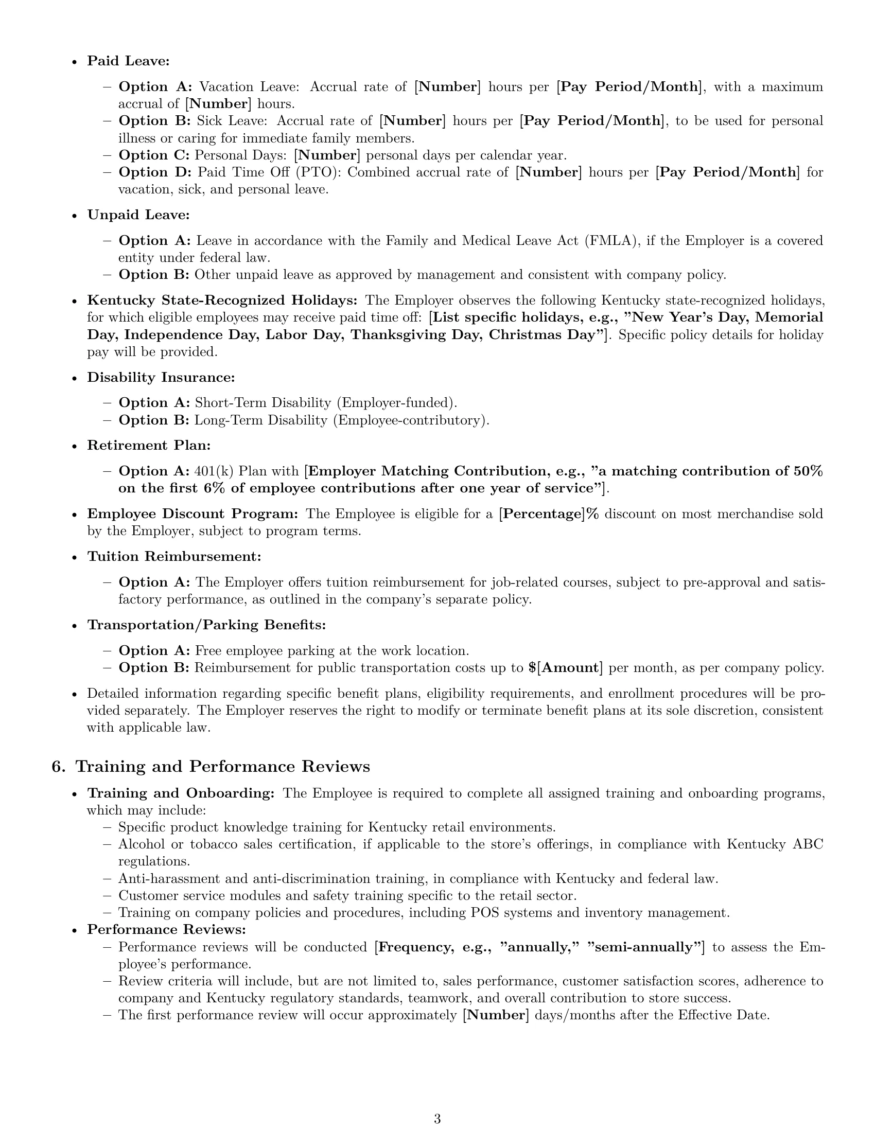 Preview page 3 of Pro Kentucky retail sales associate employment contract template