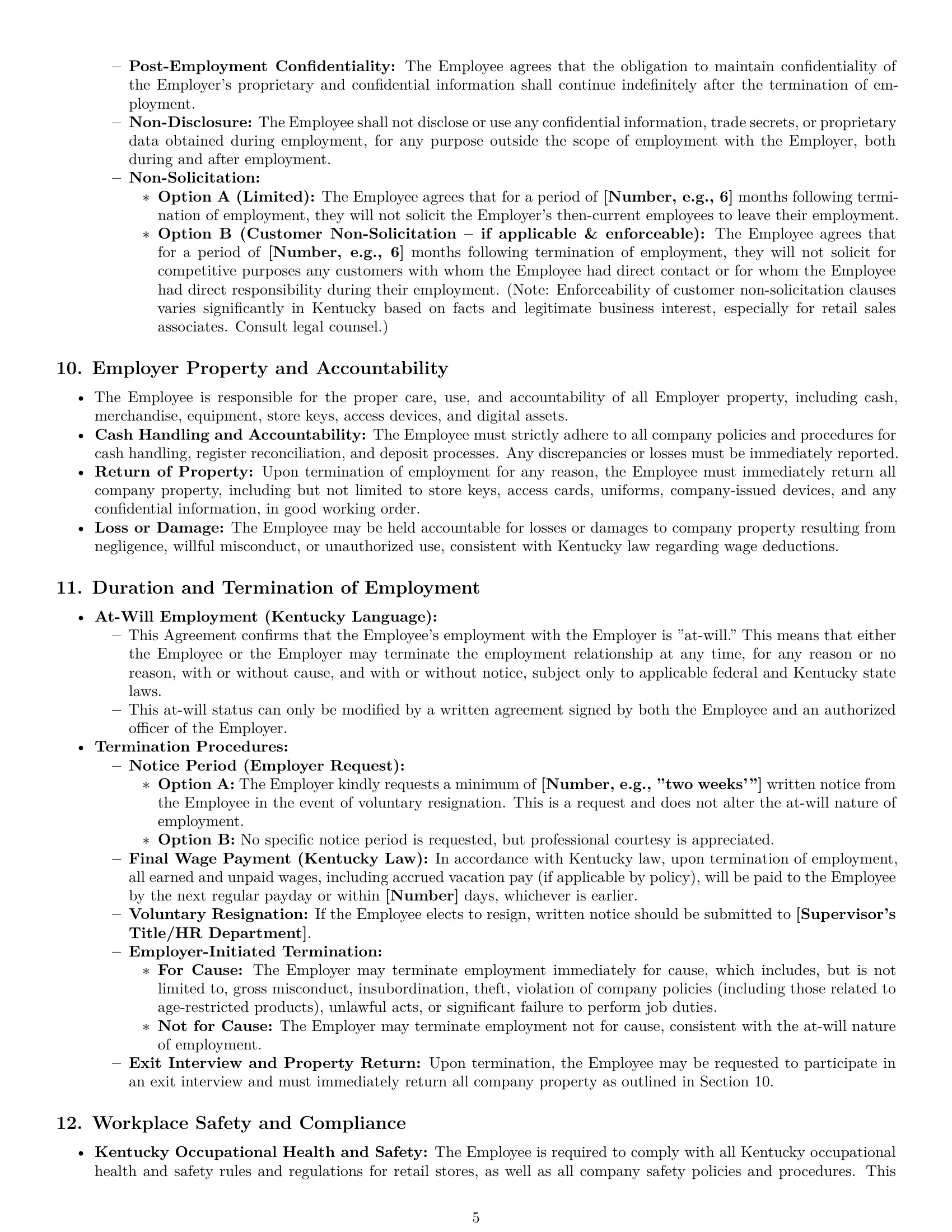 Preview page 5 of Pro Kentucky retail sales associate employment contract template