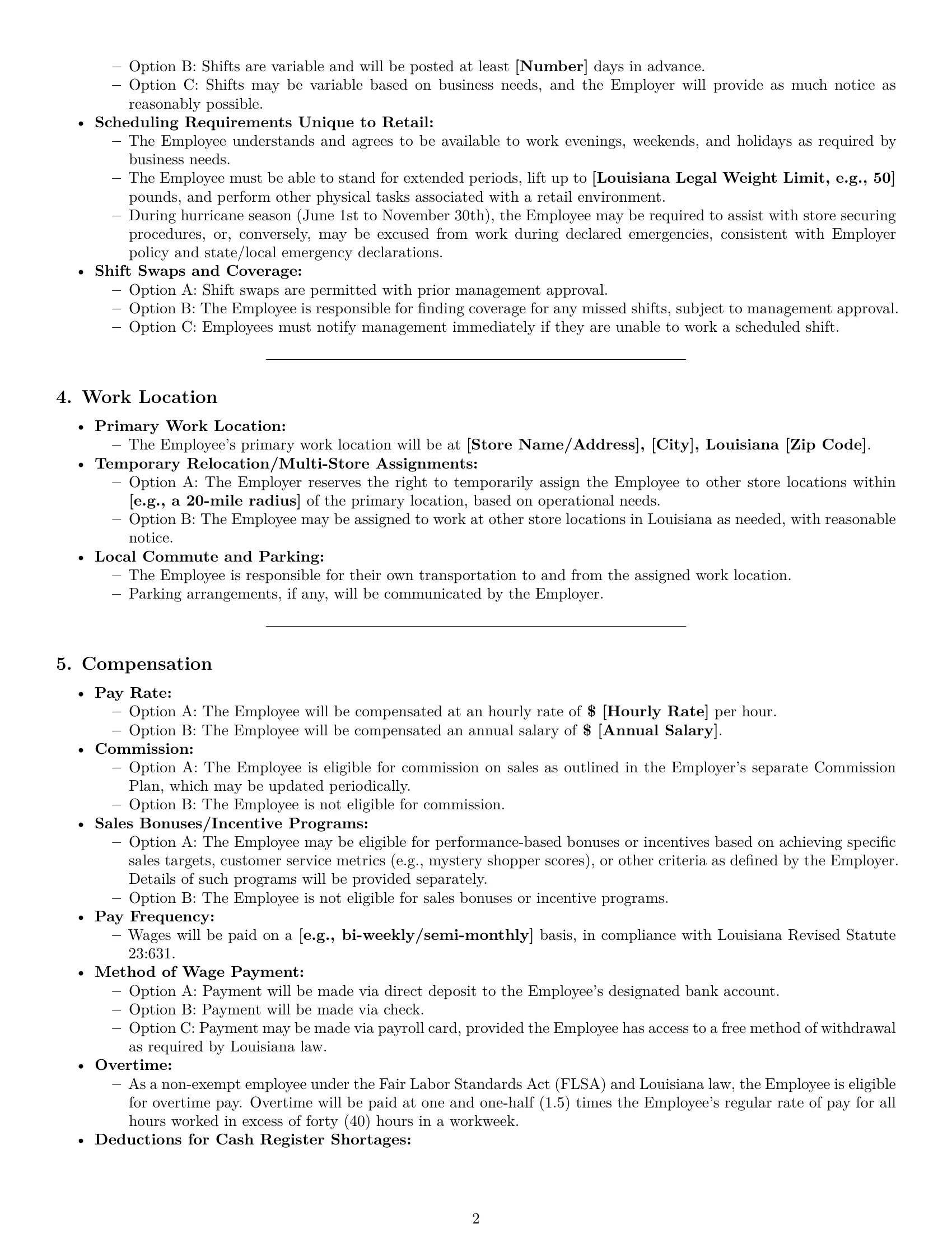 Preview page 2 of Pro Louisiana retail sales associate employment contract template