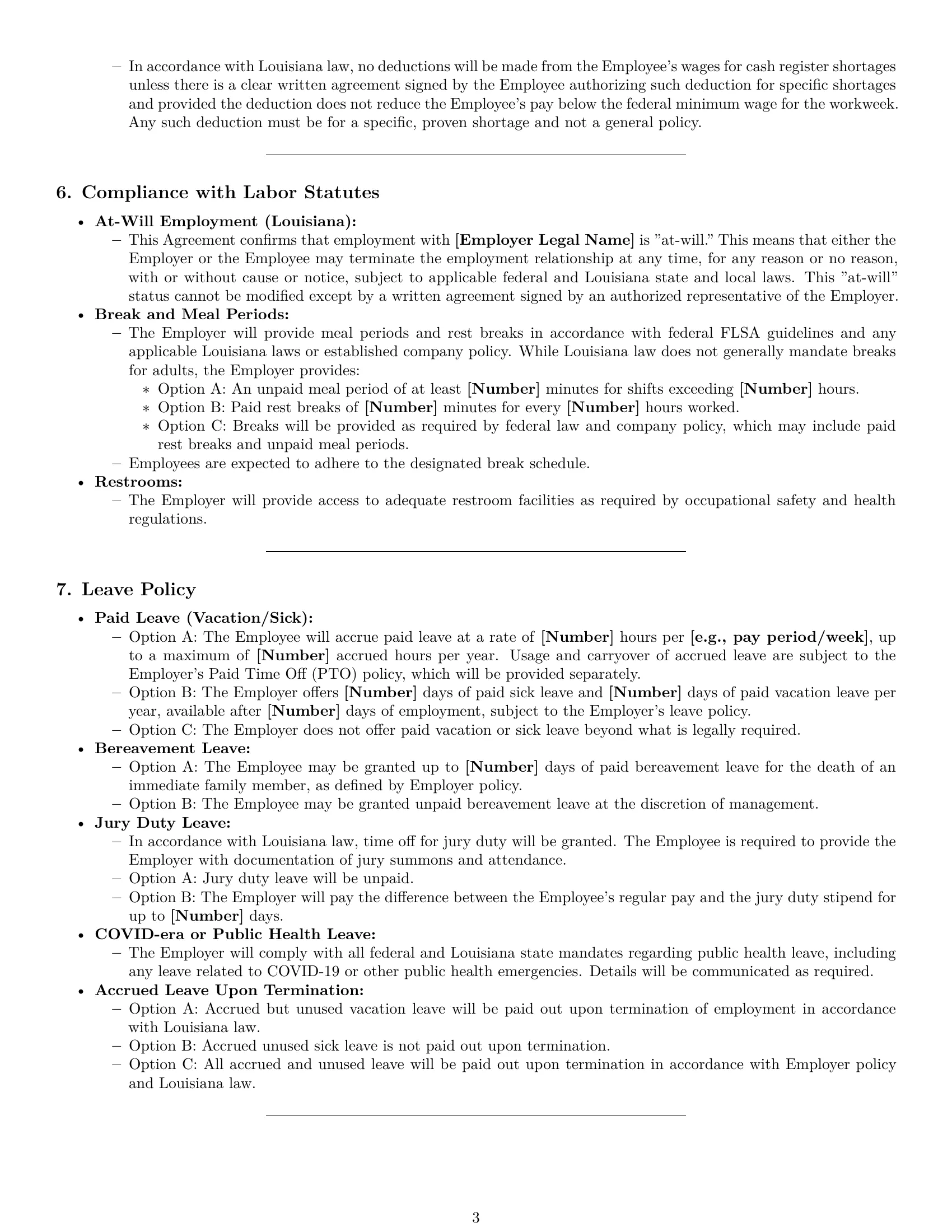 Preview page 3 of Pro Louisiana retail sales associate employment contract template