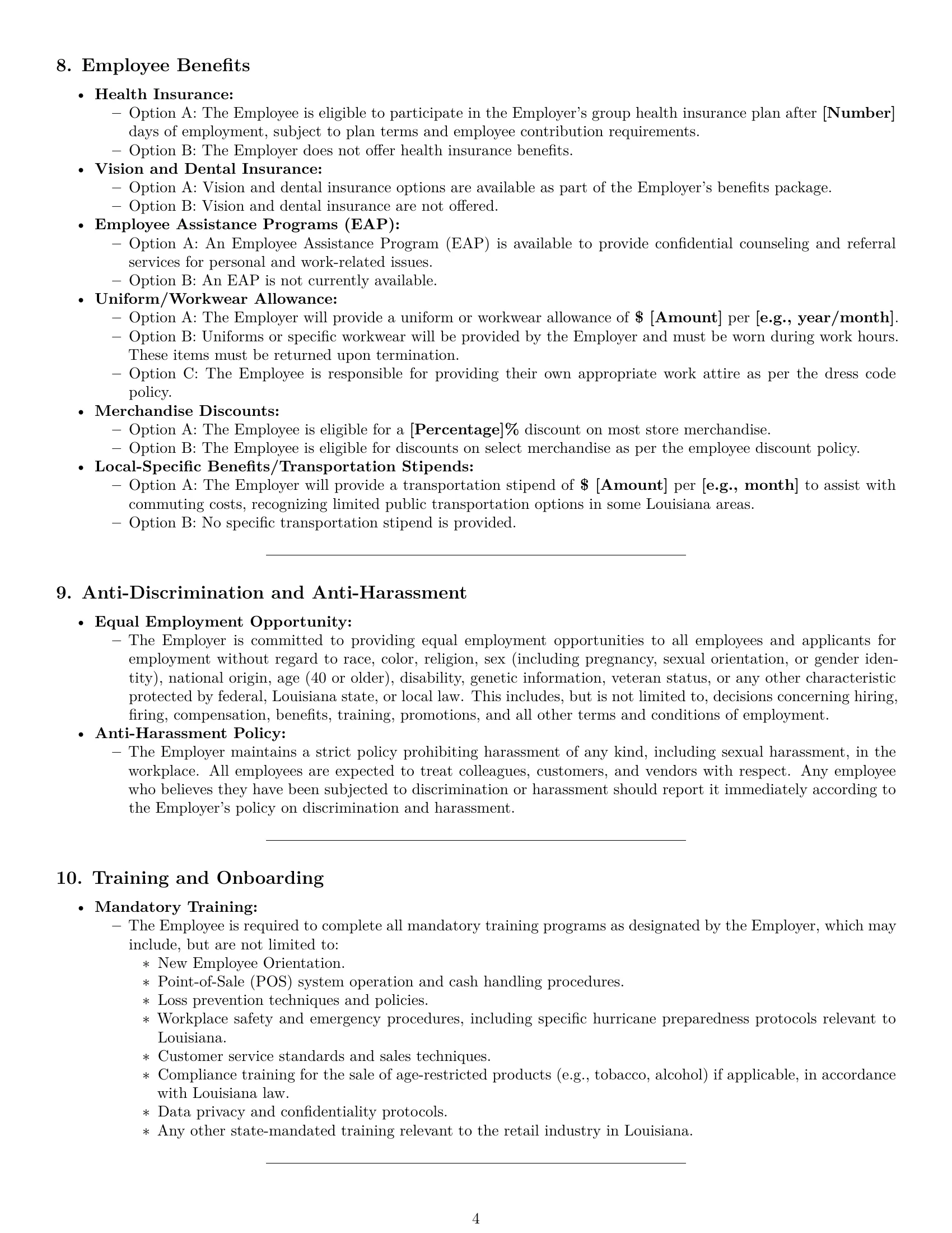 Preview page 4 of Pro Louisiana retail sales associate employment contract template