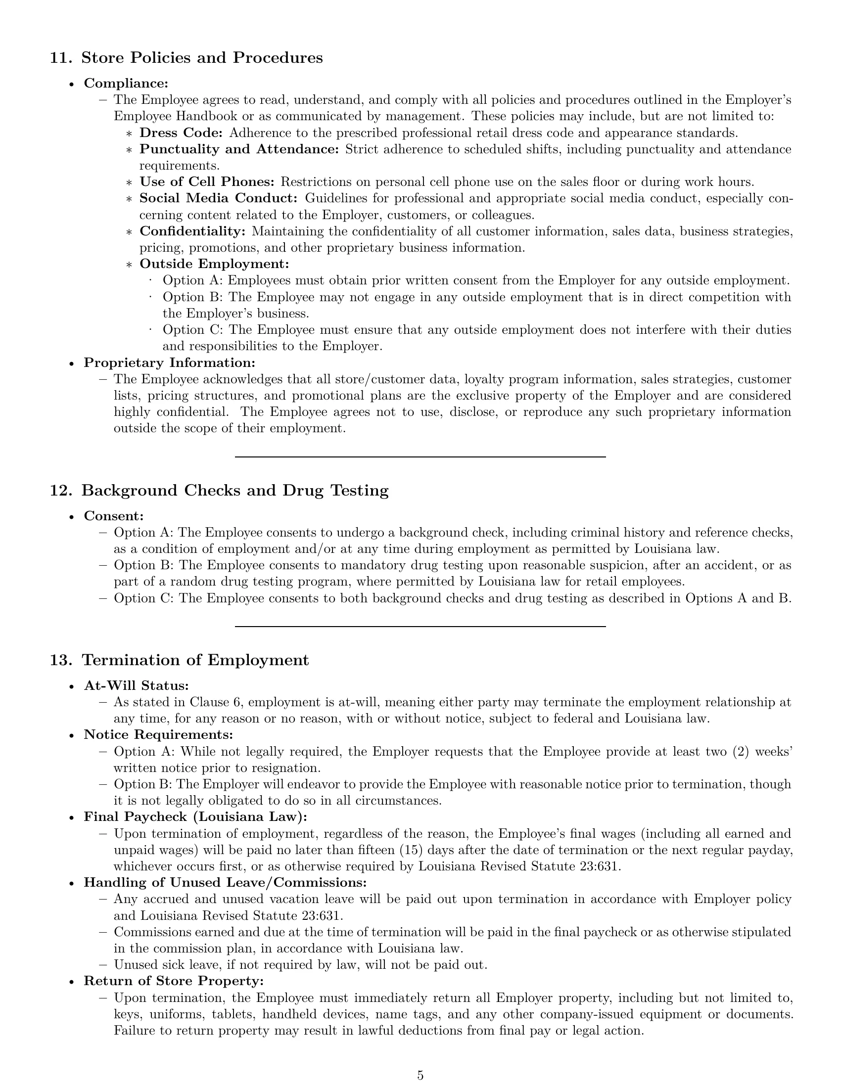 Preview page 5 of Pro Louisiana retail sales associate employment contract template