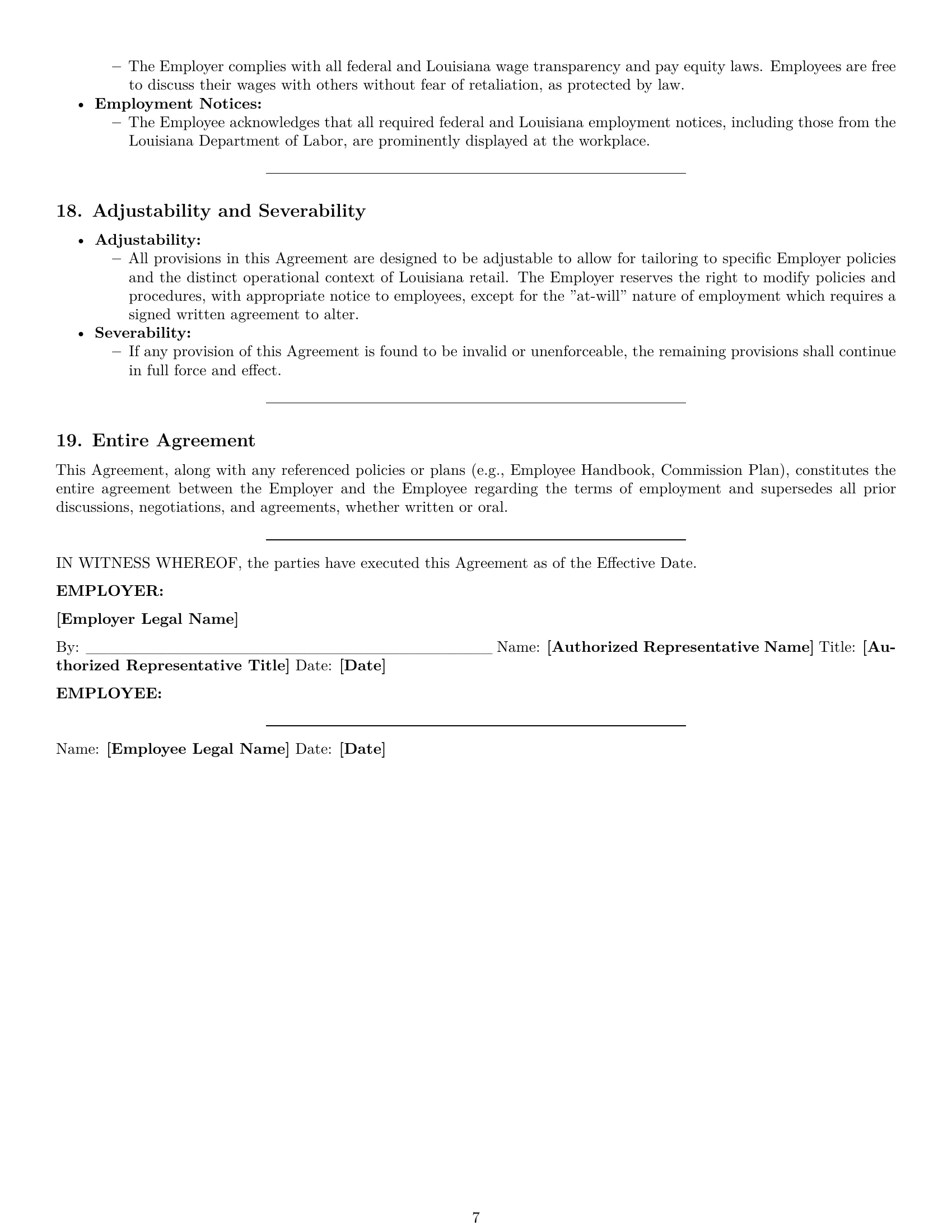 Preview page 7 of Pro Louisiana retail sales associate employment contract template