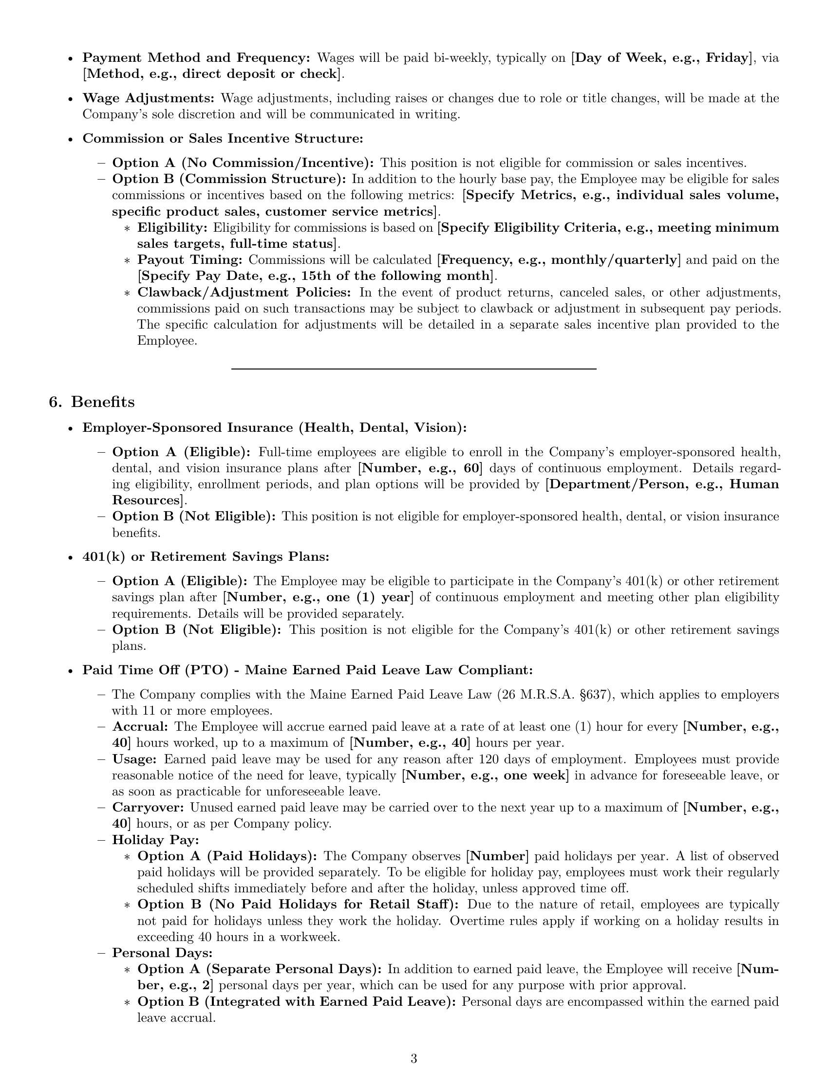 Preview page 3 of Pro Maine retail sales associate employment contract template