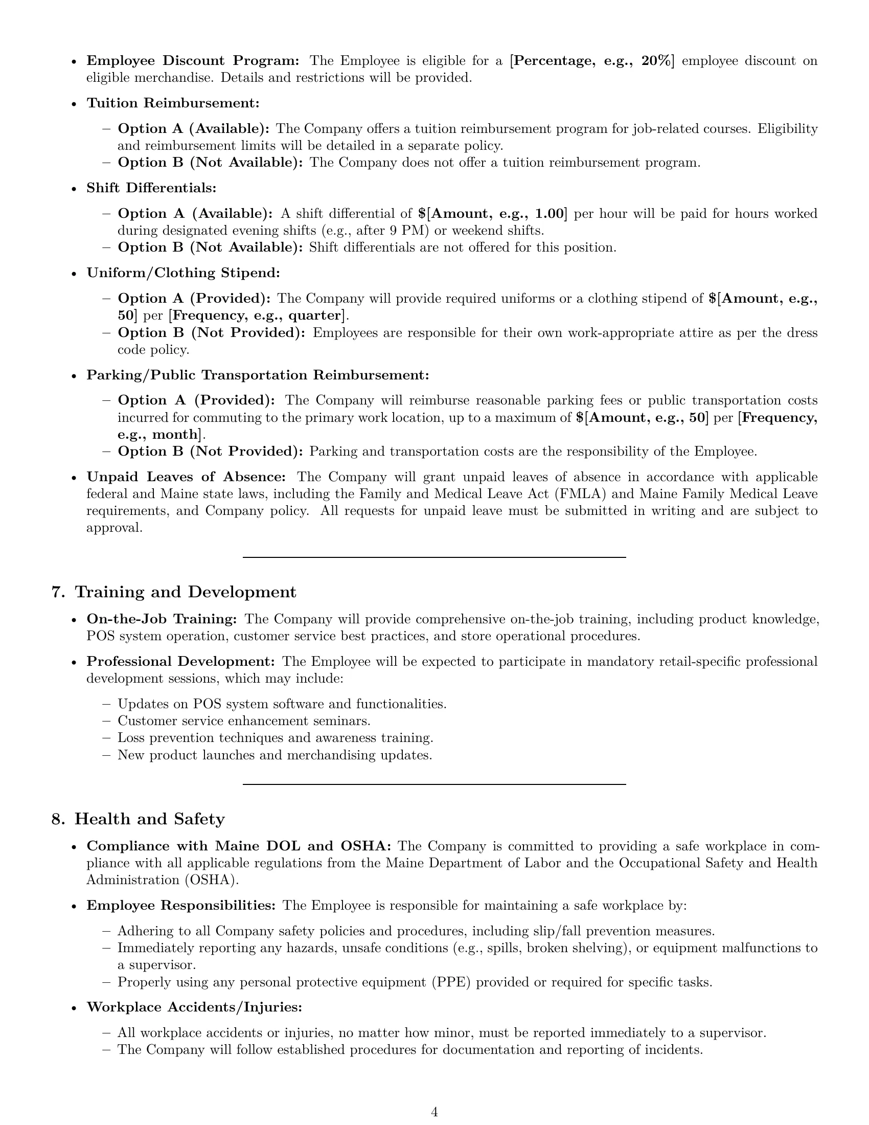 Preview page 4 of Pro Maine retail sales associate employment contract template