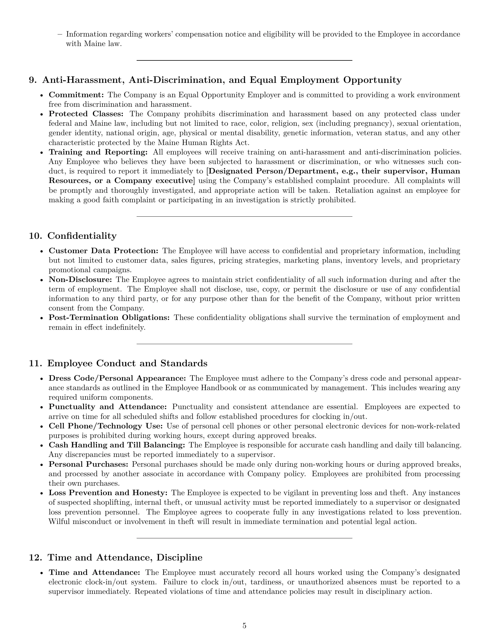 Preview page 5 of Pro Maine retail sales associate employment contract template