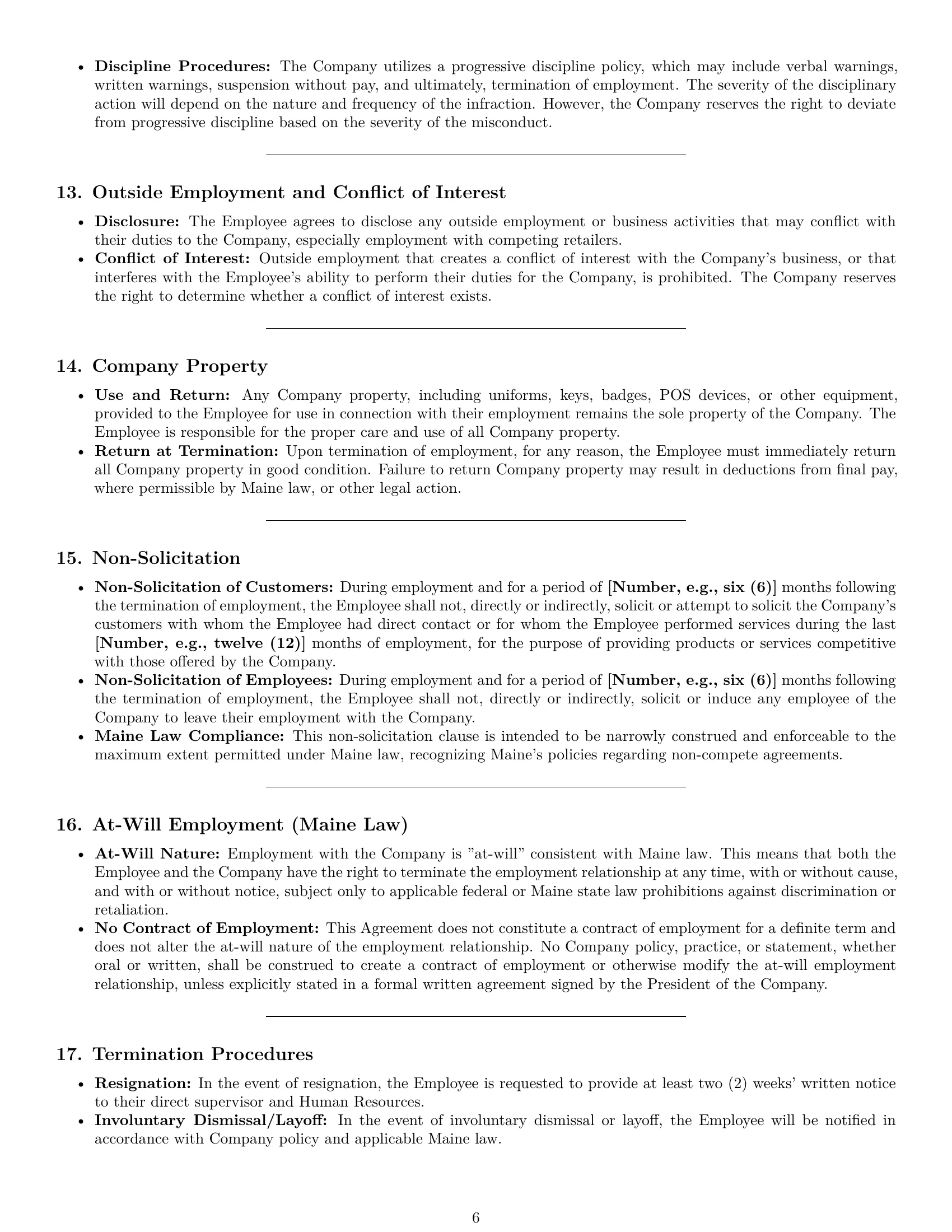Preview page 6 of Pro Maine retail sales associate employment contract template