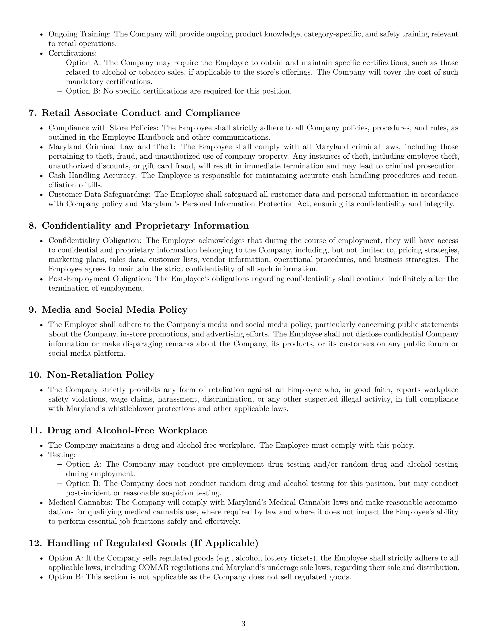 Preview page 3 of Pro Maryland retail sales associate employment contract template