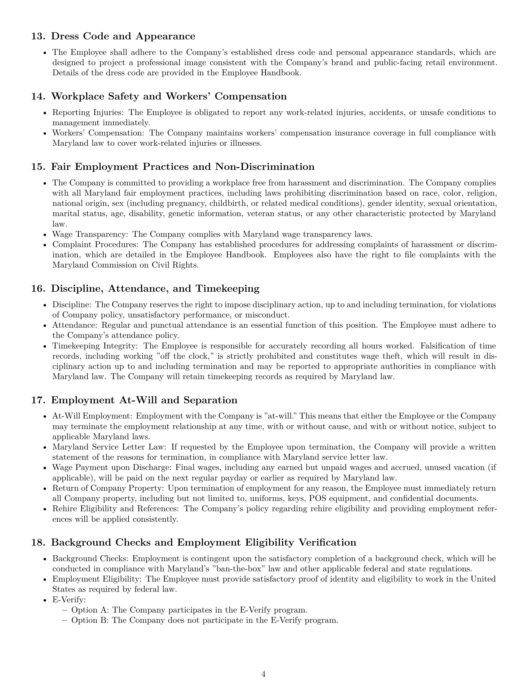 Preview page 4 of Pro Maryland retail sales associate employment contract template