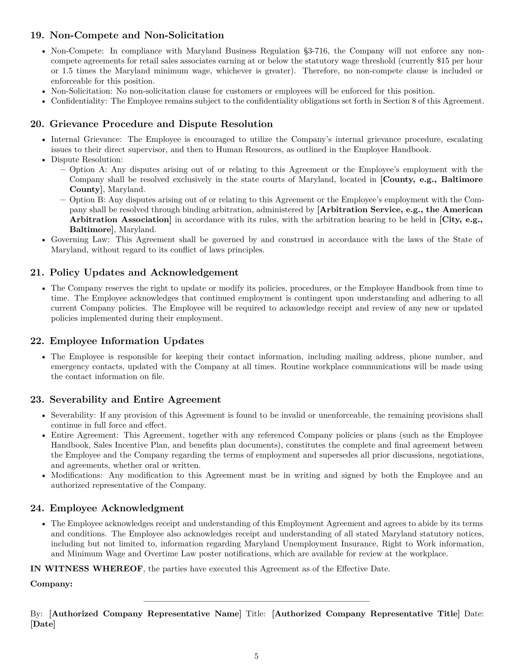 Preview page 5 of Pro Maryland retail sales associate employment contract template