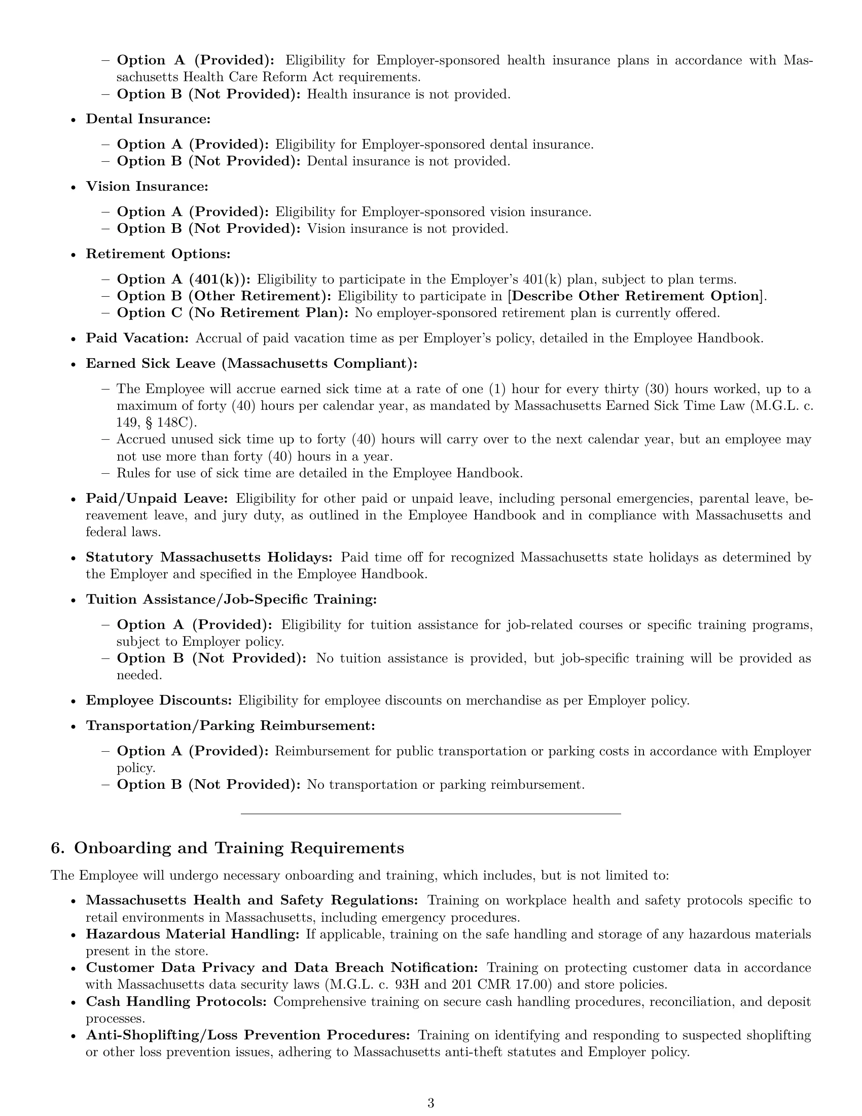 Preview page 3 of Pro Massachusetts retail sales associate employment contract template