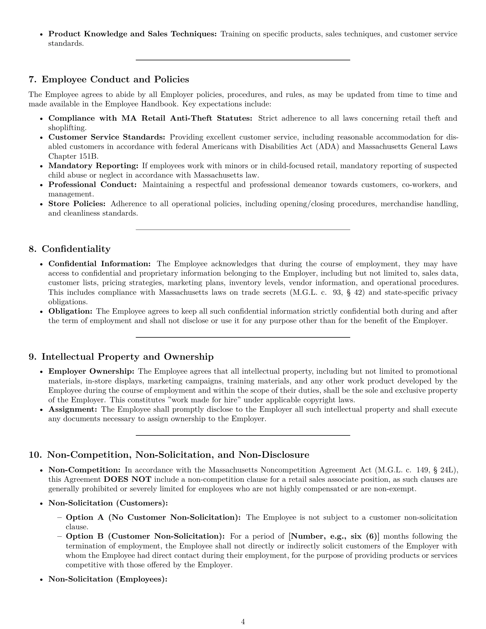 Preview page 4 of Pro Massachusetts retail sales associate employment contract template