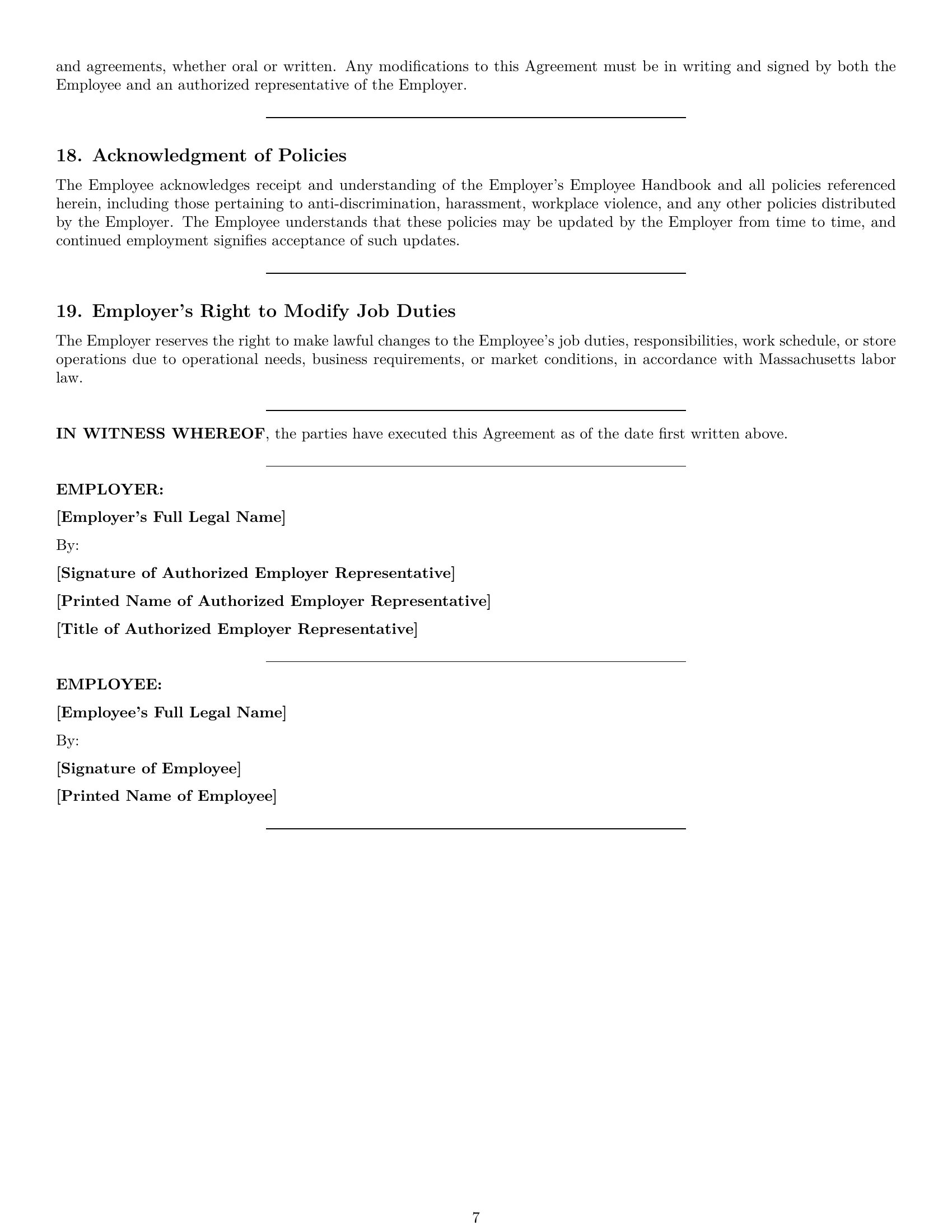 Preview page 7 of Pro Massachusetts retail sales associate employment contract template