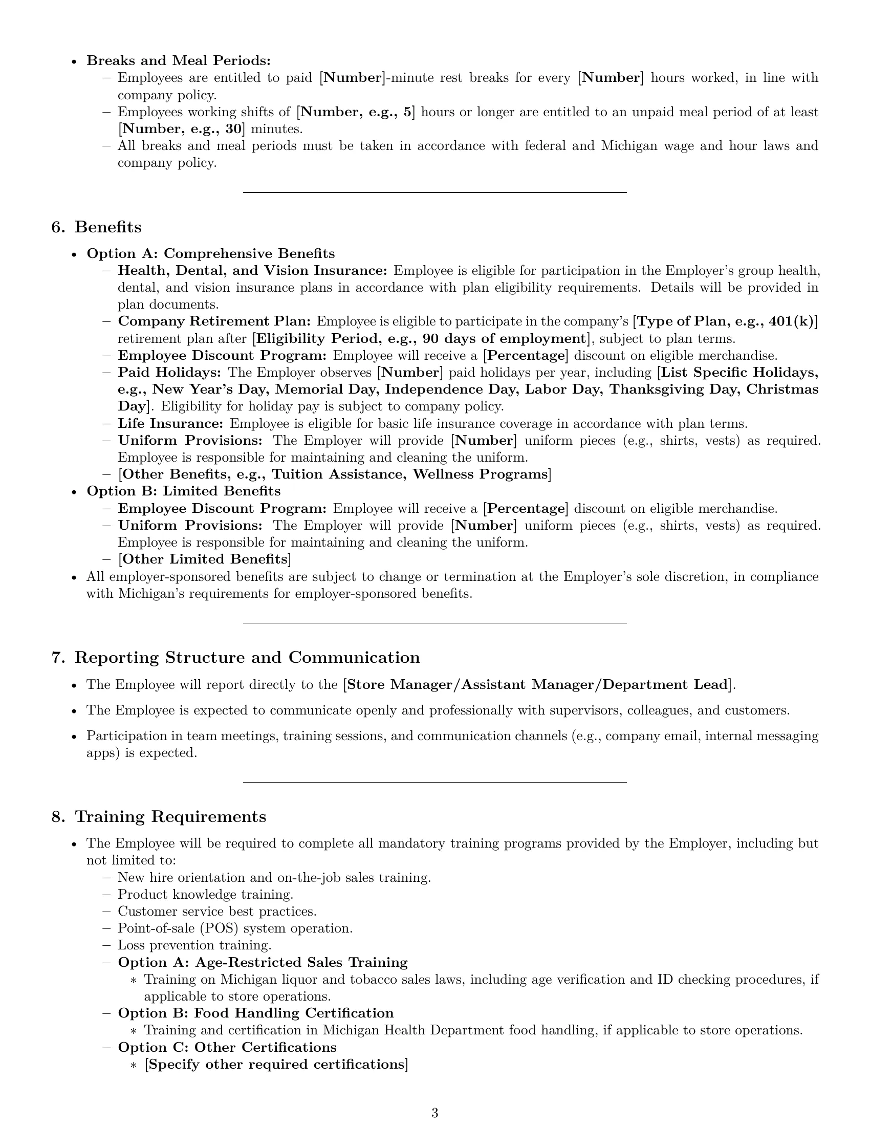 Preview page 3 of Pro Michigan retail sales associate employment contract template