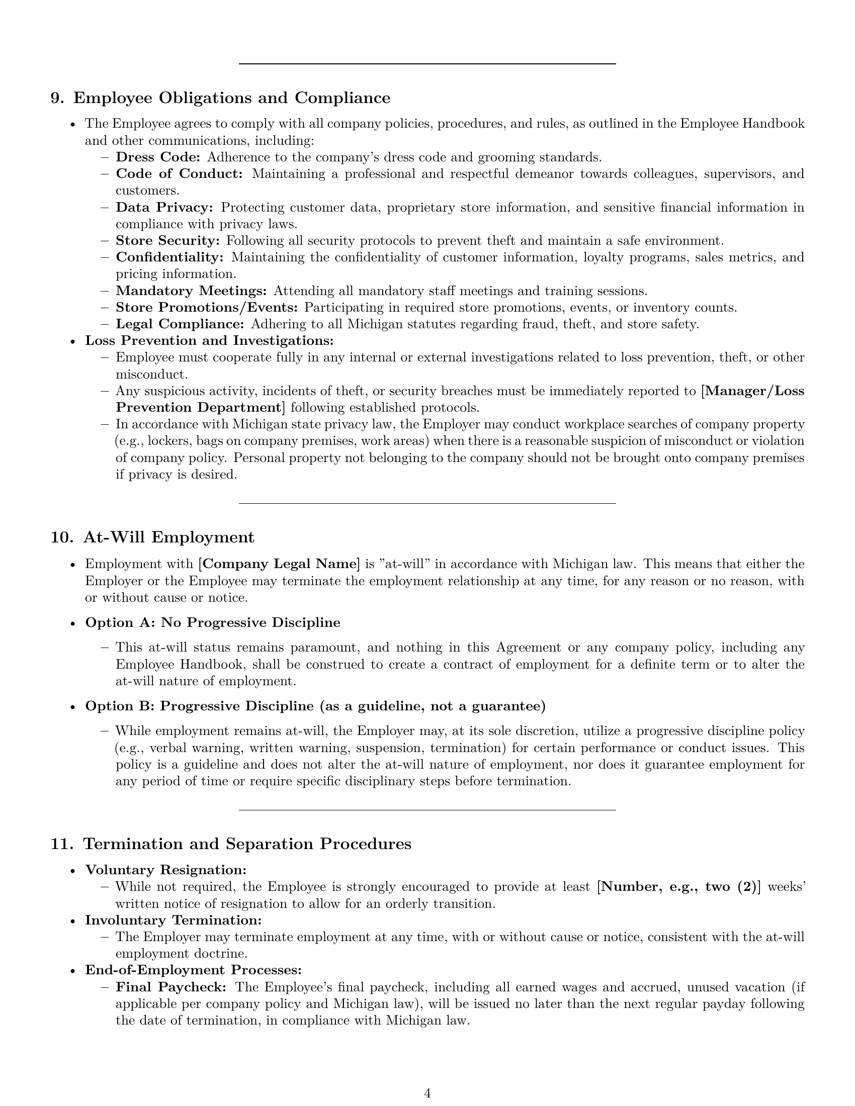 Preview page 4 of Pro Michigan retail sales associate employment contract template