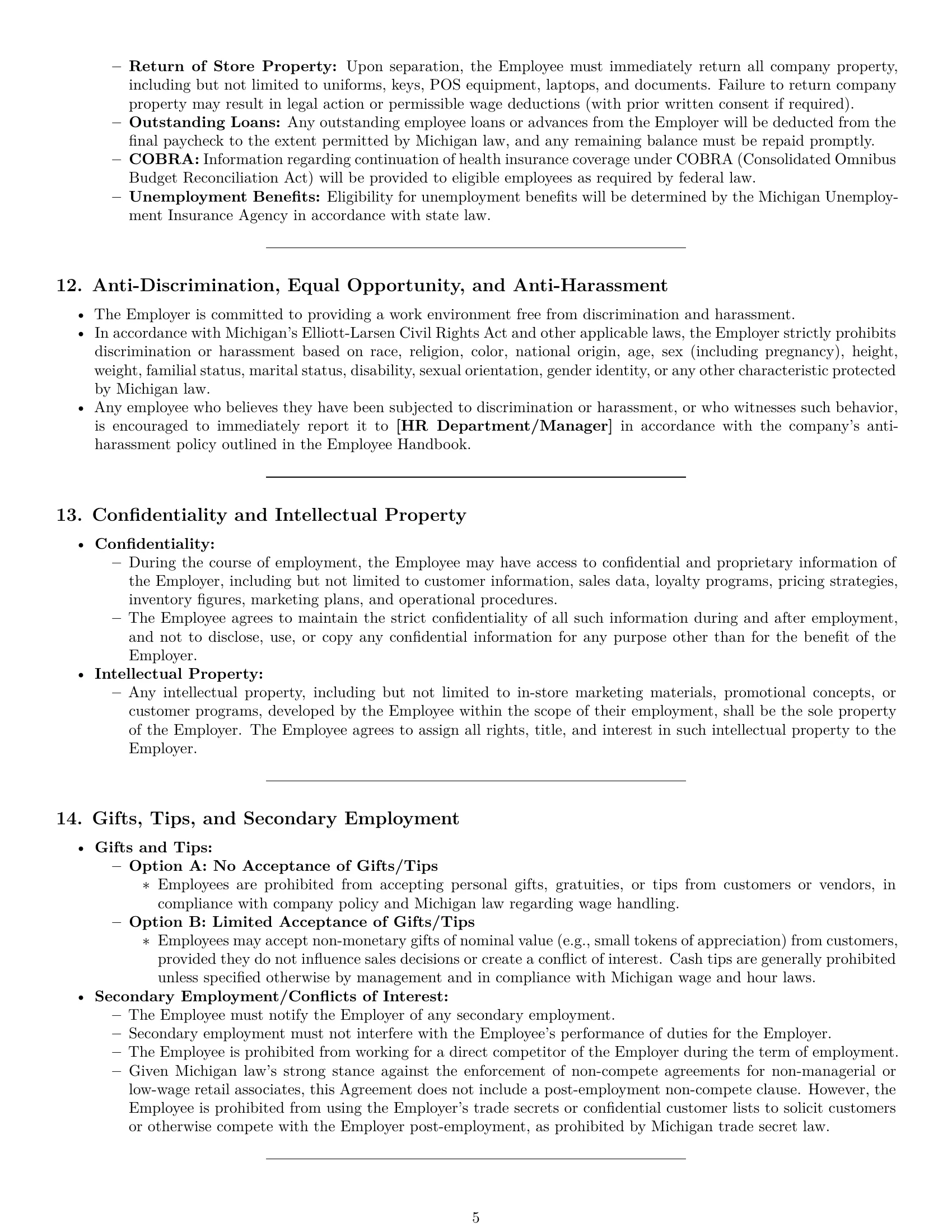 Preview page 5 of Pro Michigan retail sales associate employment contract template