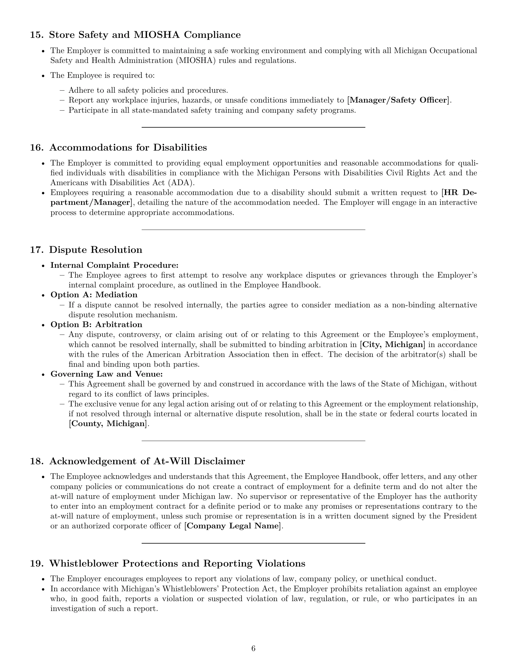 Preview page 6 of Pro Michigan retail sales associate employment contract template
