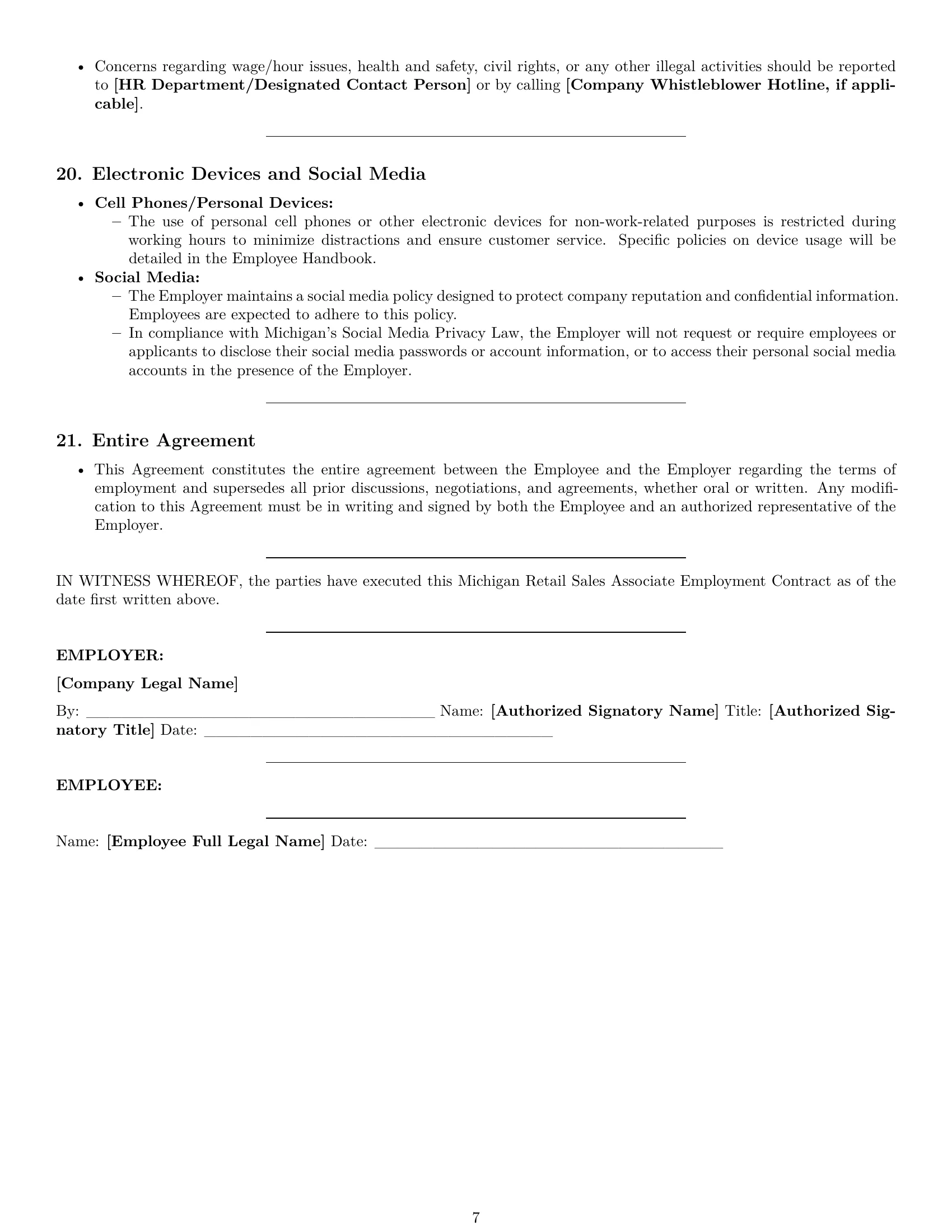 Preview page 7 of Pro Michigan retail sales associate employment contract template