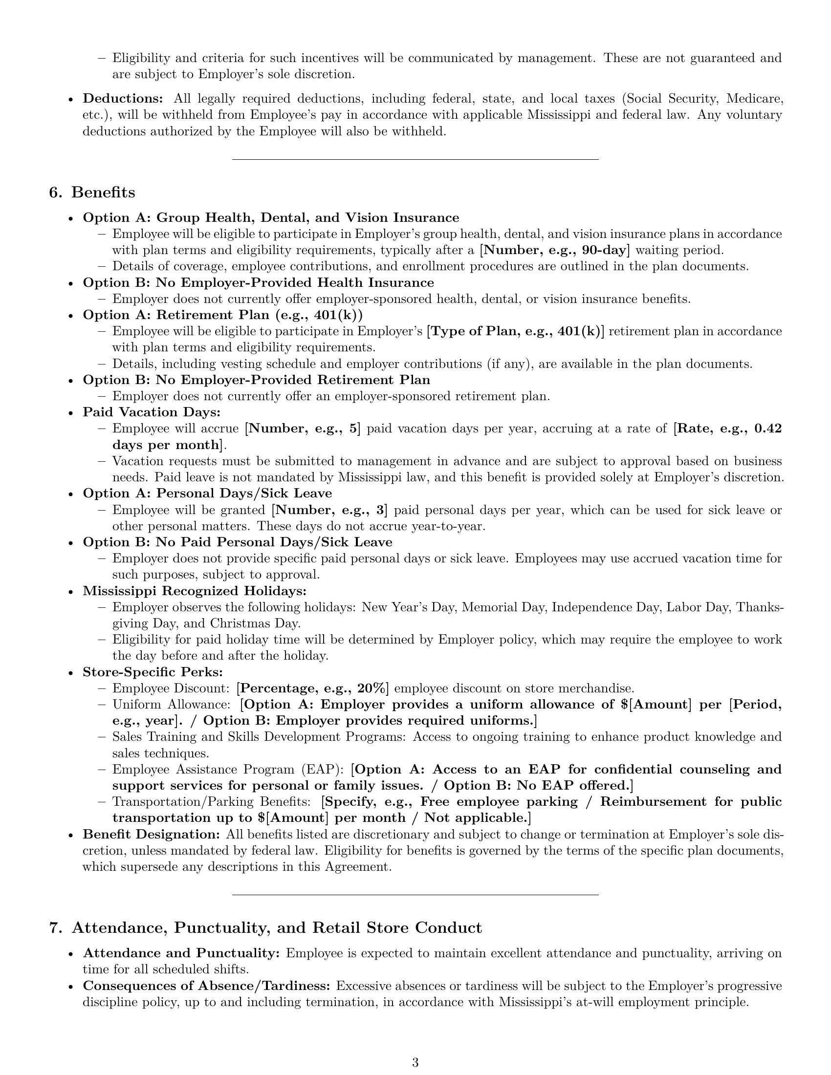 Preview page 3 of Pro Mississippi retail sales associate employment contract template