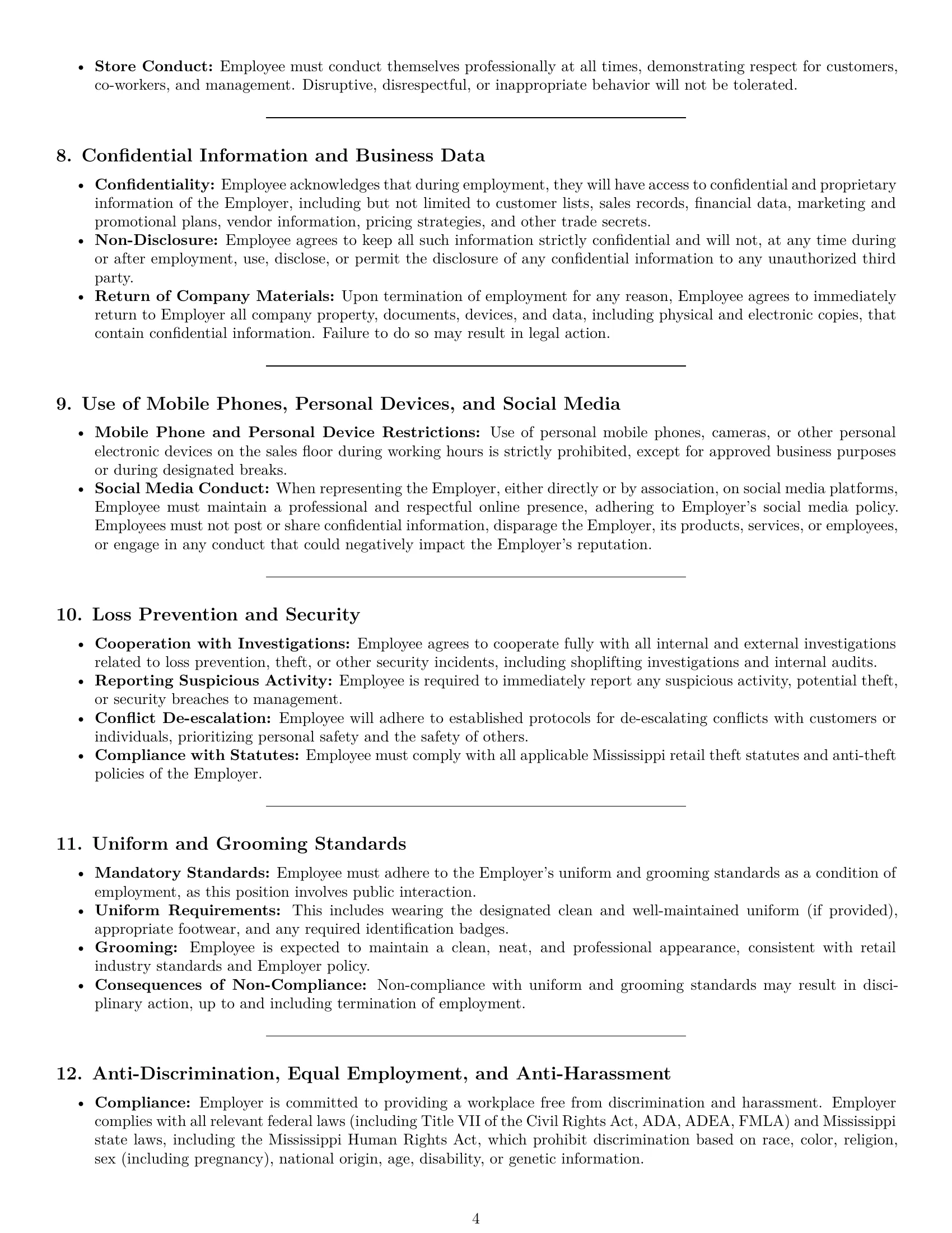 Preview page 4 of Pro Mississippi retail sales associate employment contract template