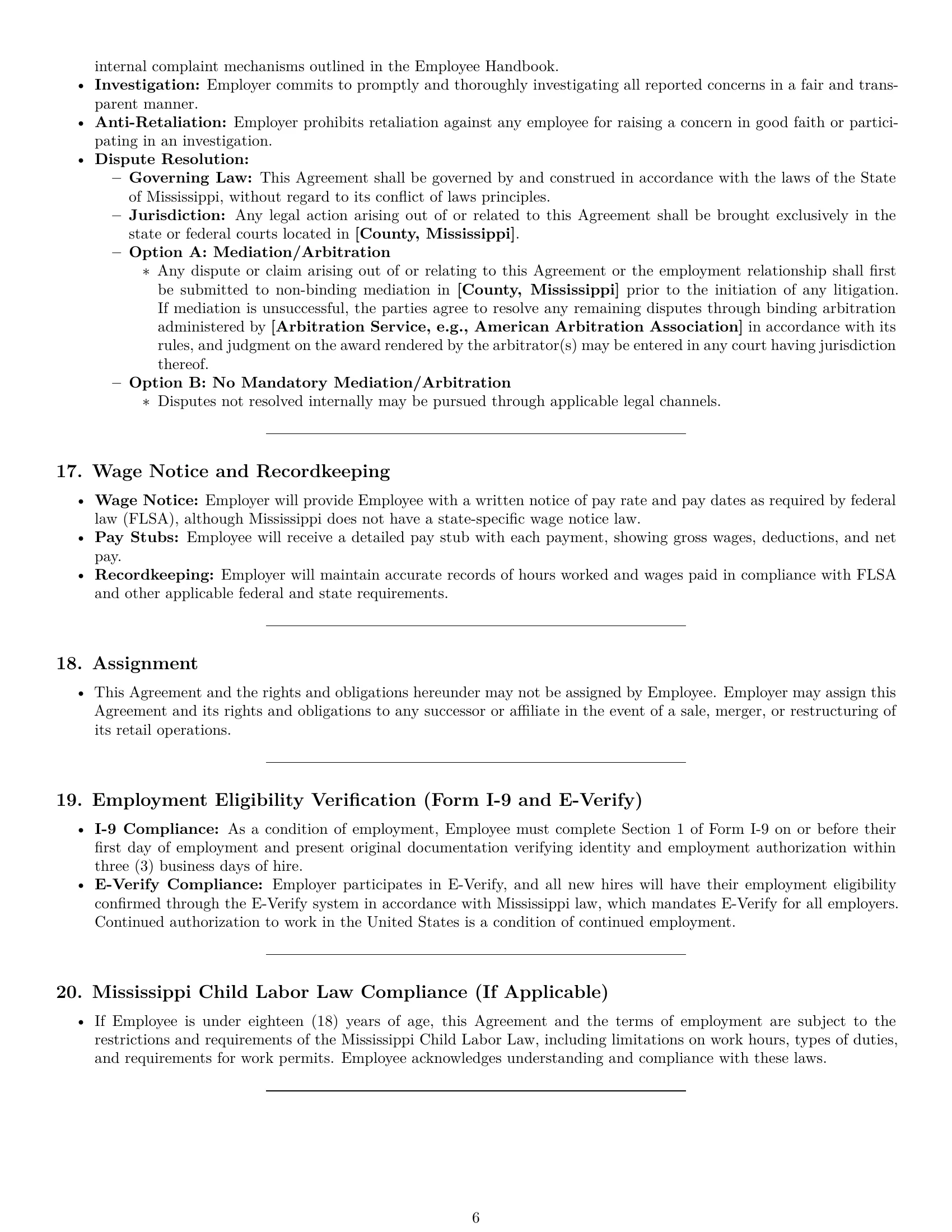 Preview page 6 of Pro Mississippi retail sales associate employment contract template