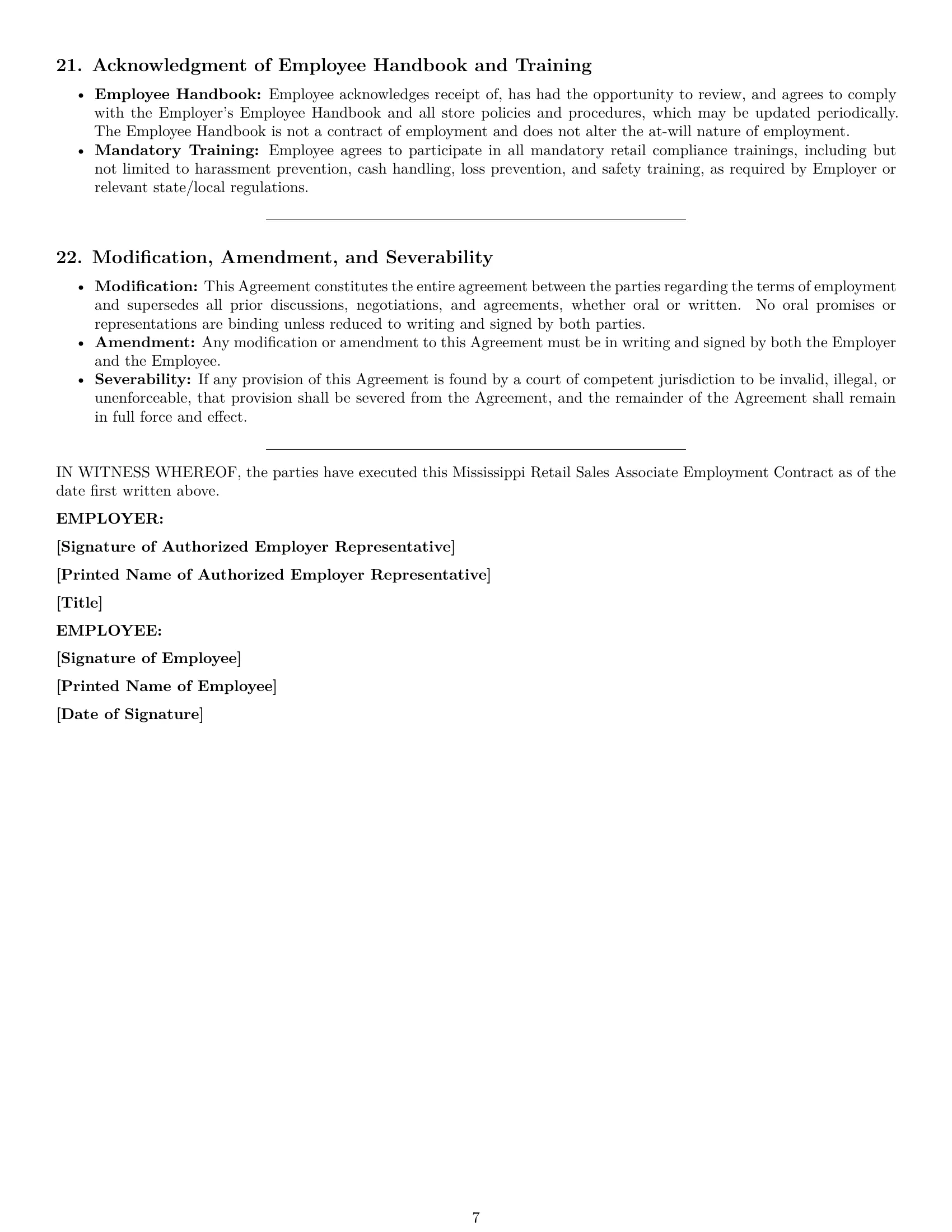 Preview page 7 of Pro Mississippi retail sales associate employment contract template