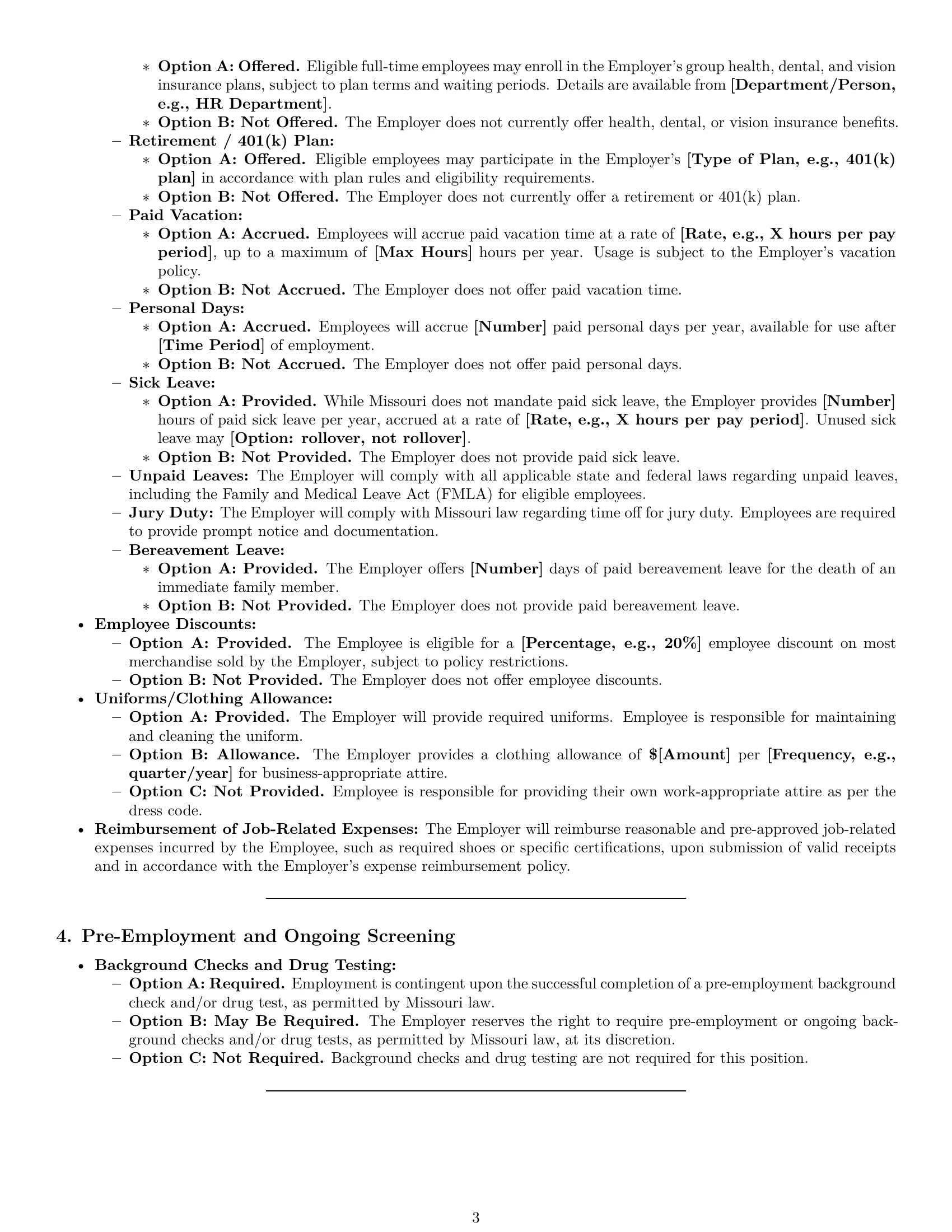 Preview page 3 of Pro Missouri retail sales associate employment contract template