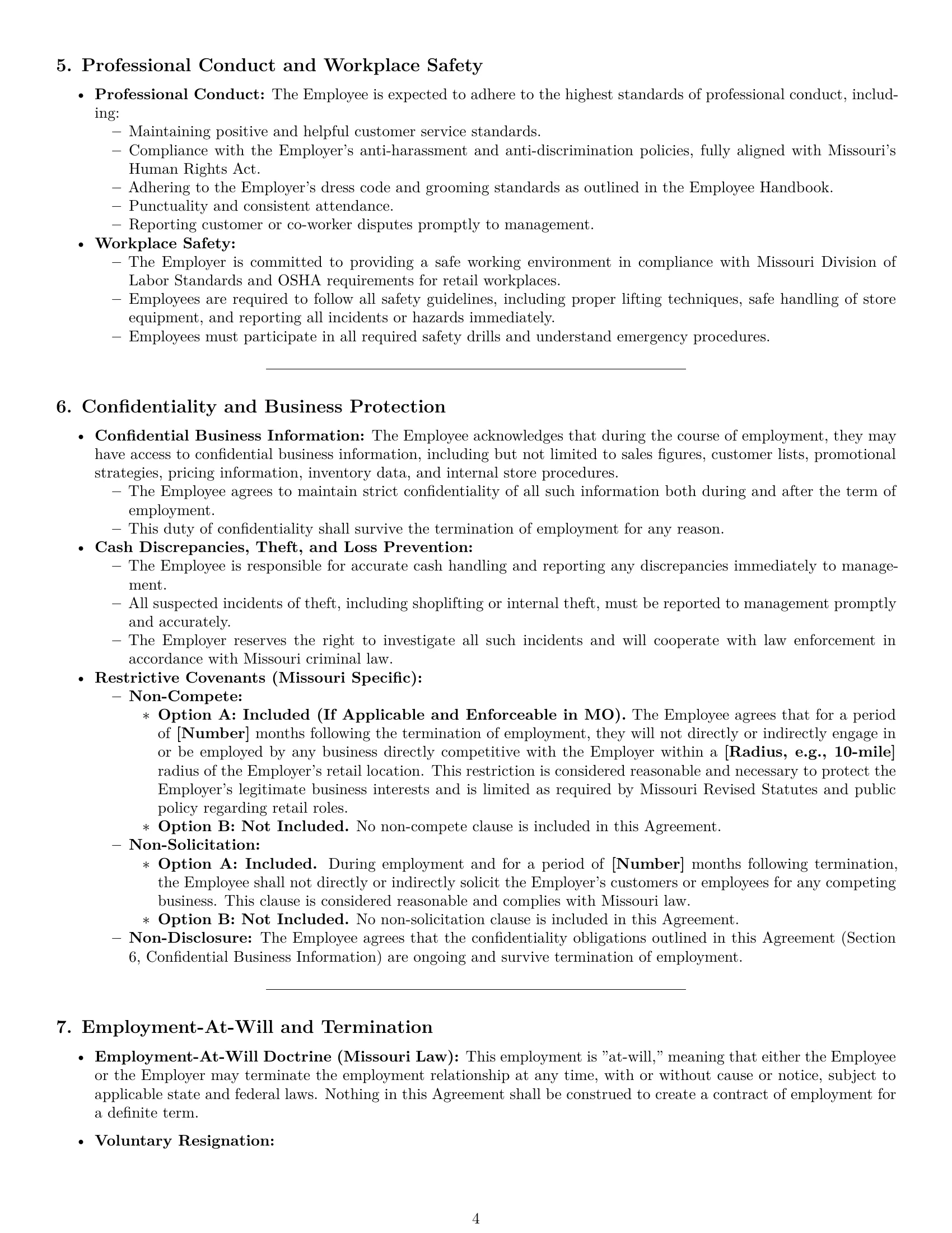 Preview page 4 of Pro Missouri retail sales associate employment contract template