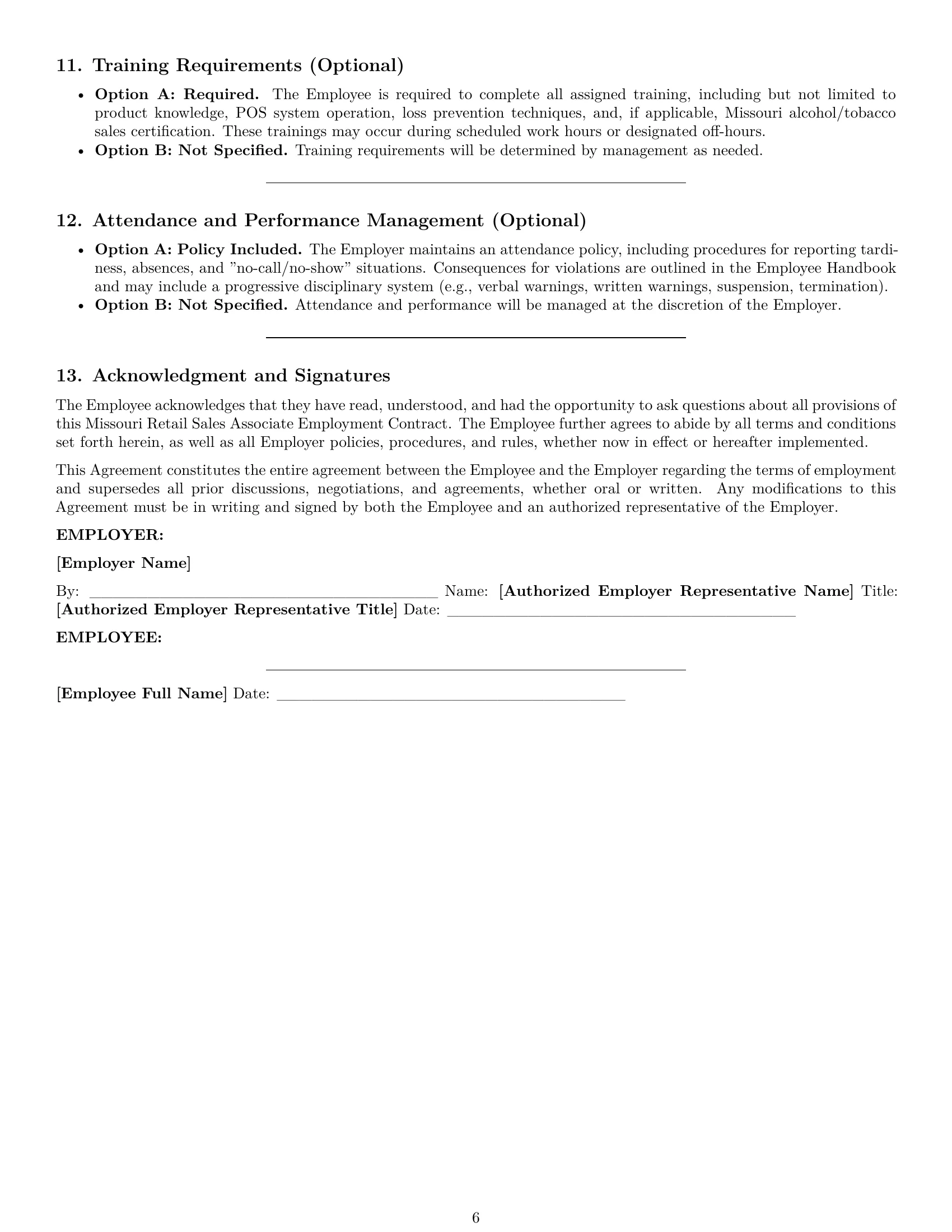 Preview page 6 of Pro Missouri retail sales associate employment contract template