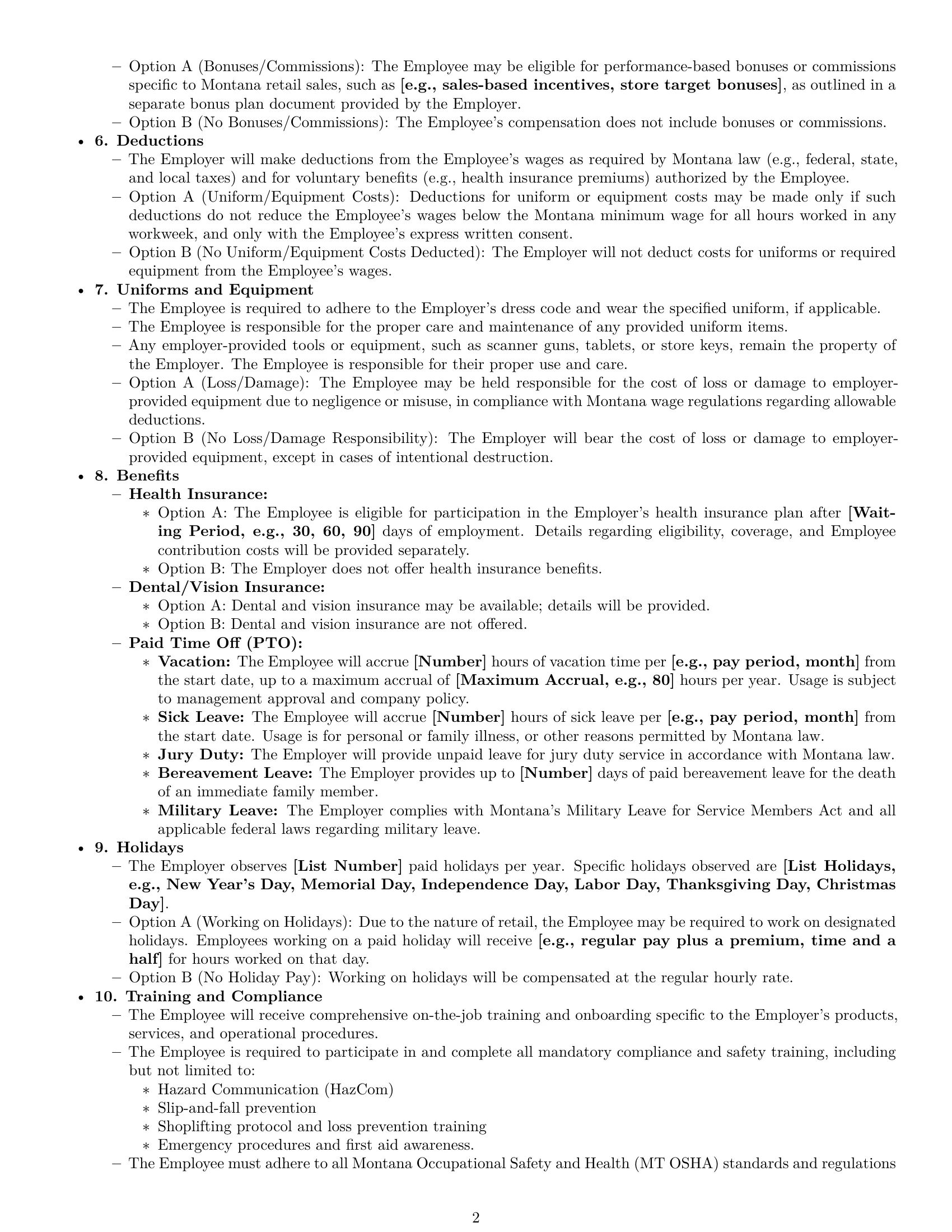 Preview page 2 of Pro Montana retail sales associate employment contract template