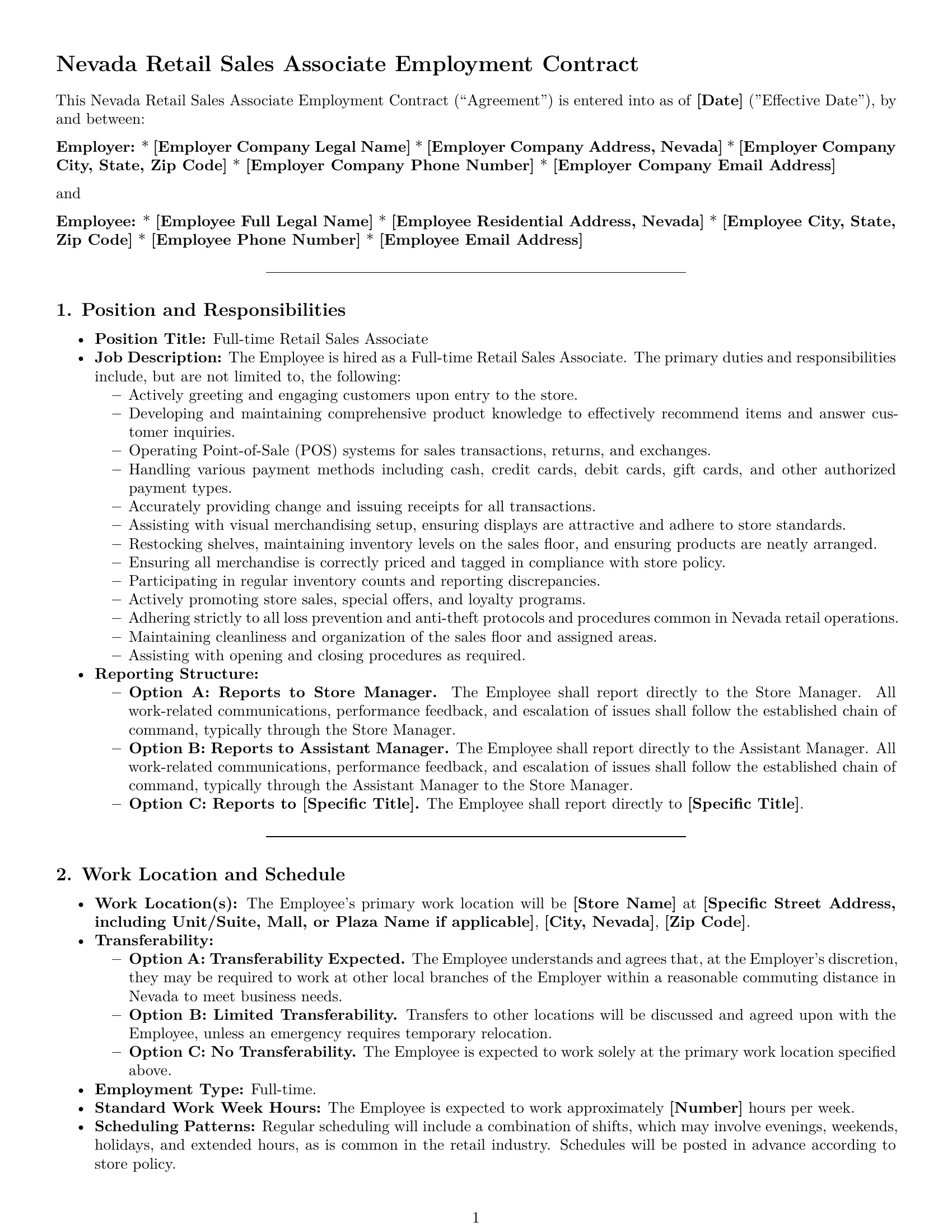 Preview page 1 of Pro Nevada retail sales associate employment contract template