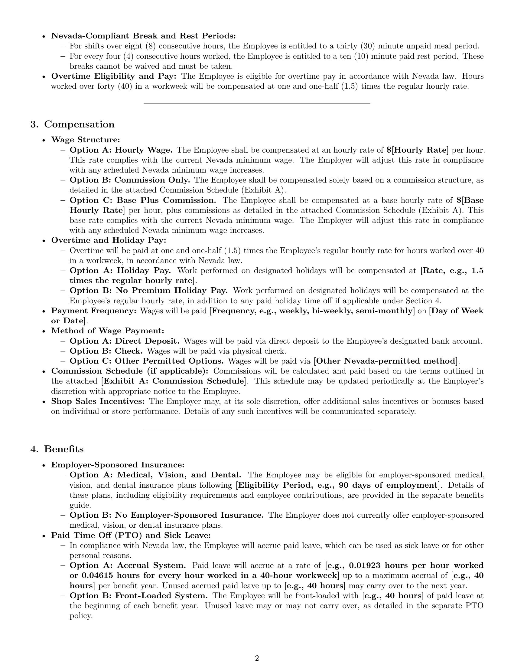 Preview page 2 of Pro Nevada retail sales associate employment contract template