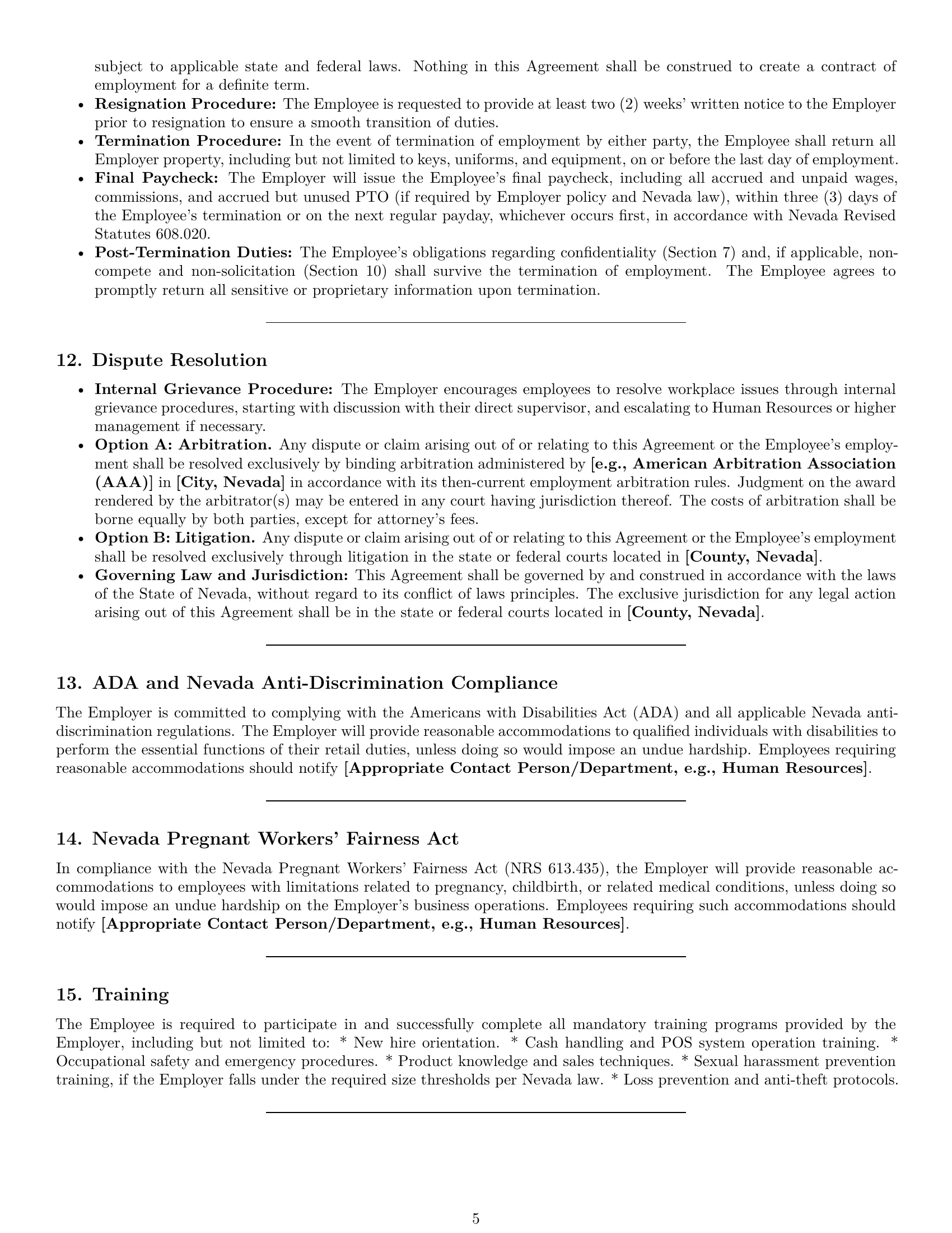 Preview page 5 of Pro Nevada retail sales associate employment contract template