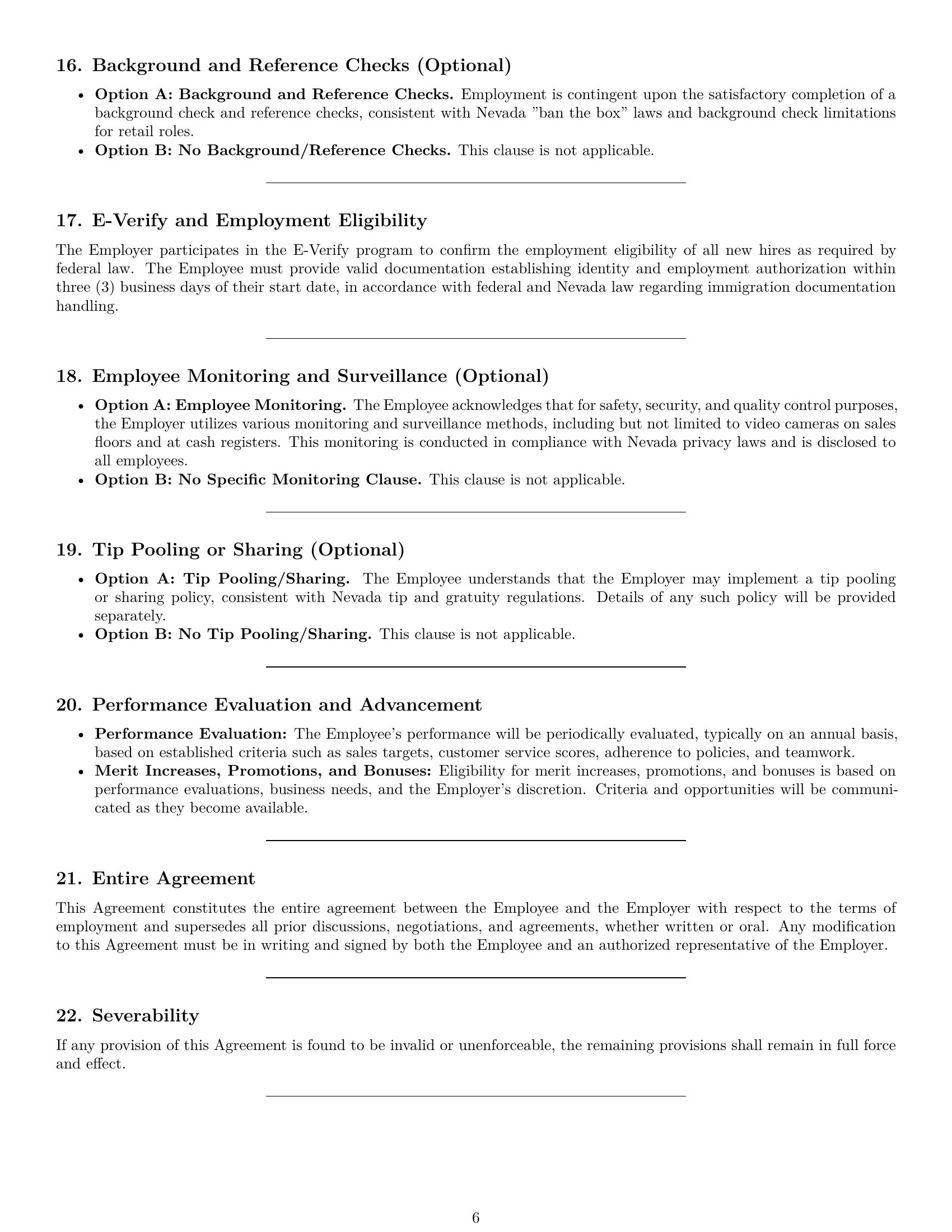 Preview page 6 of Pro Nevada retail sales associate employment contract template