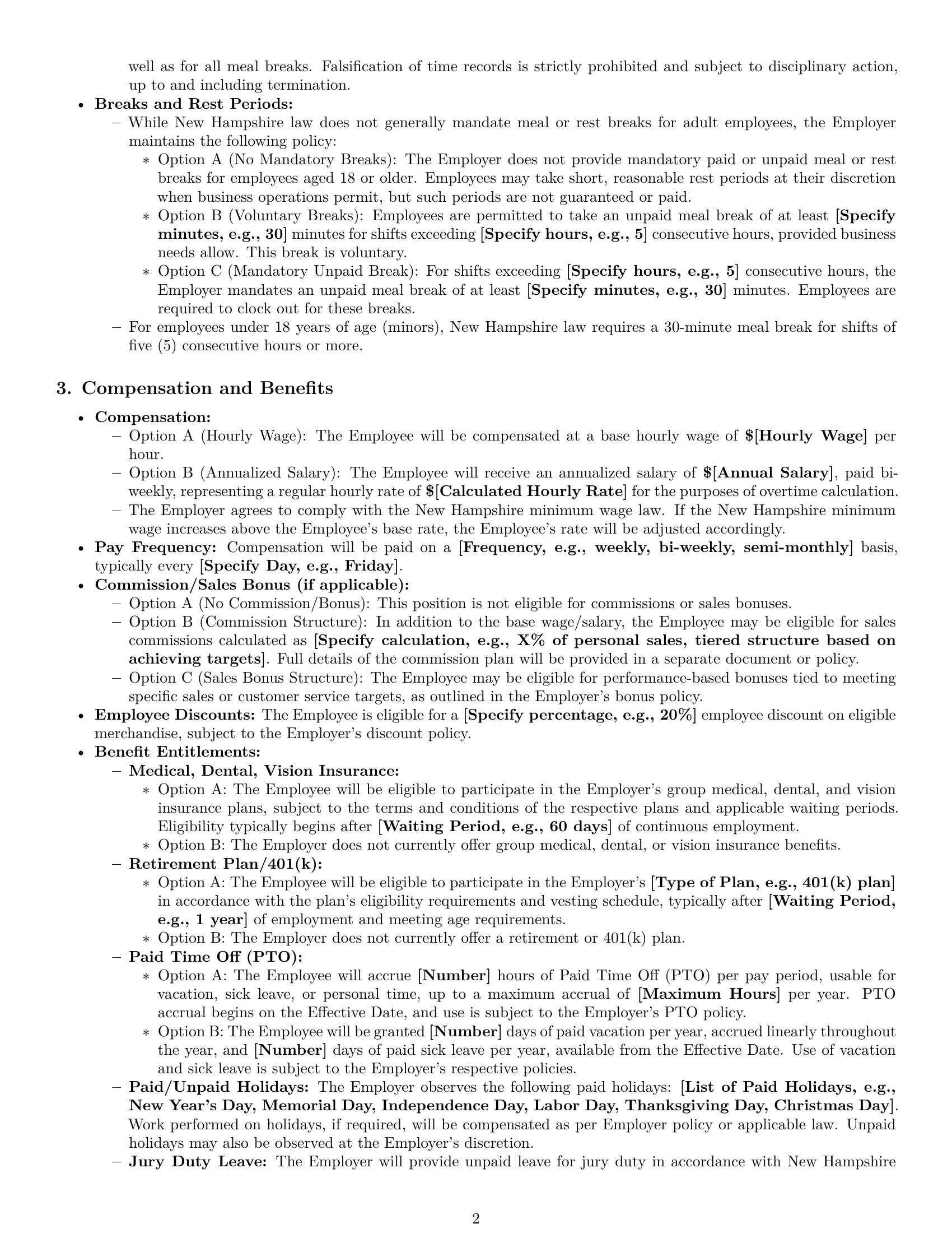 Preview page 2 of Pro New Hampshire retail sales associate employment contract template