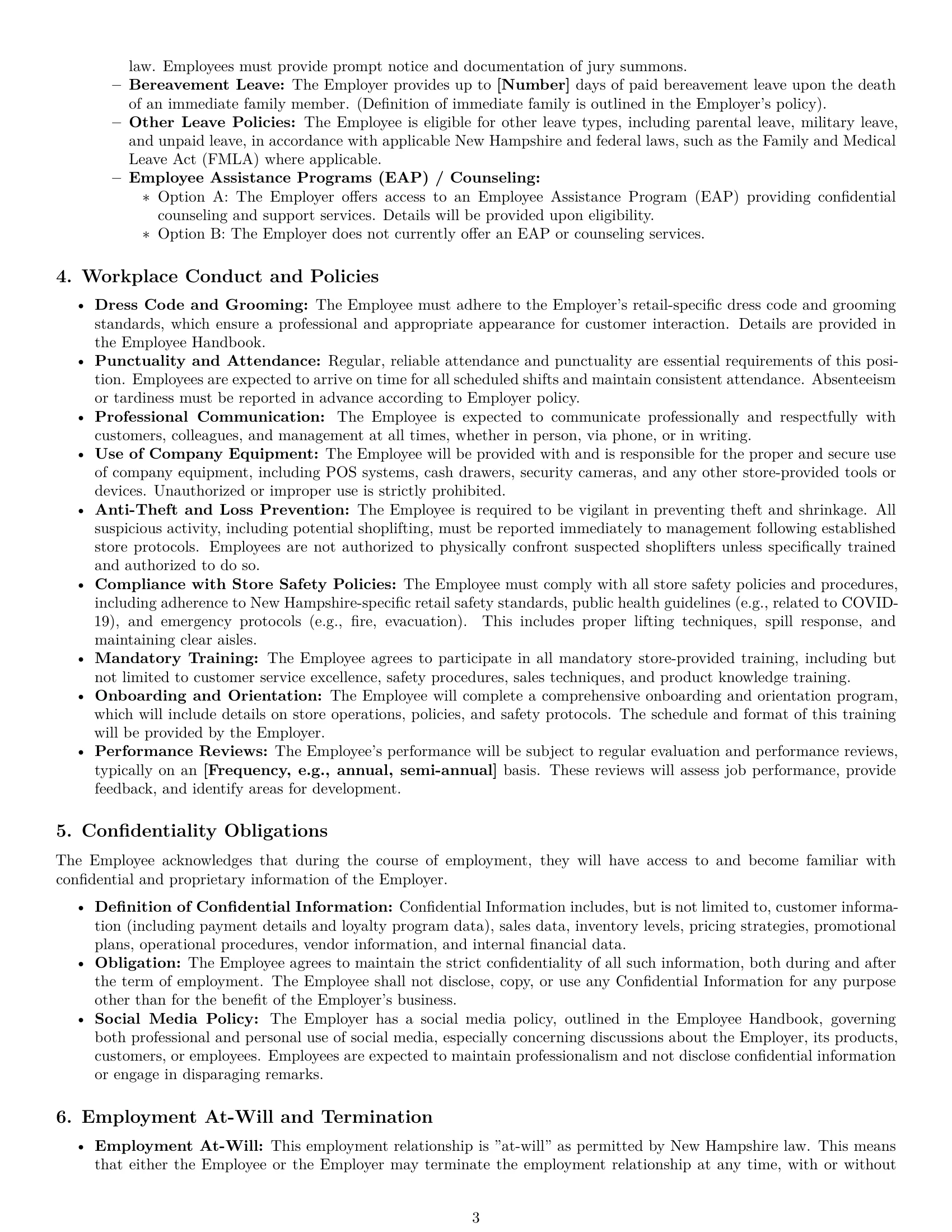 Preview page 3 of Pro New Hampshire retail sales associate employment contract template