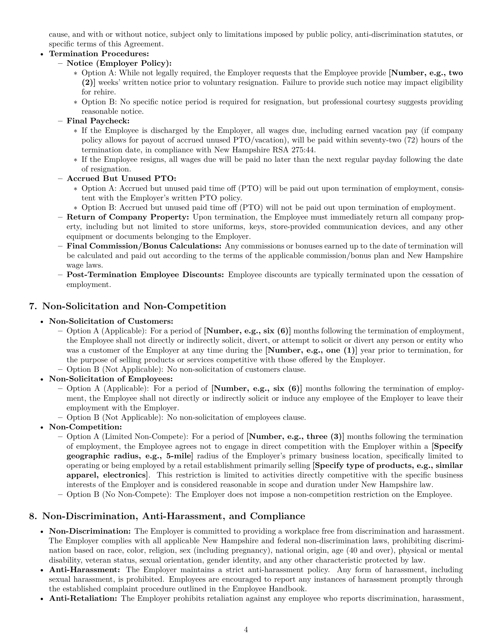 Preview page 4 of Pro New Hampshire retail sales associate employment contract template