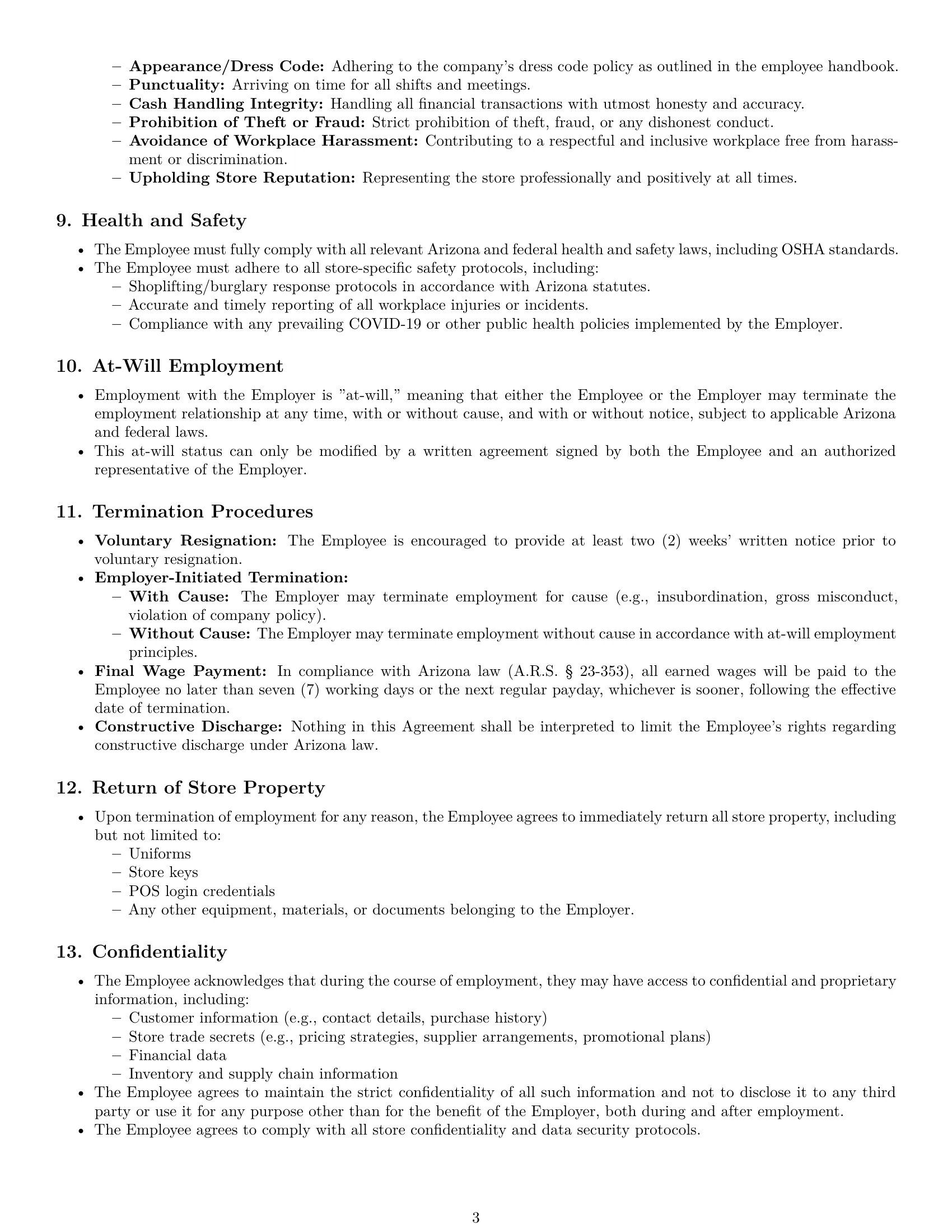Preview page 3 of Pro Arizona retail sales associate employment contract template