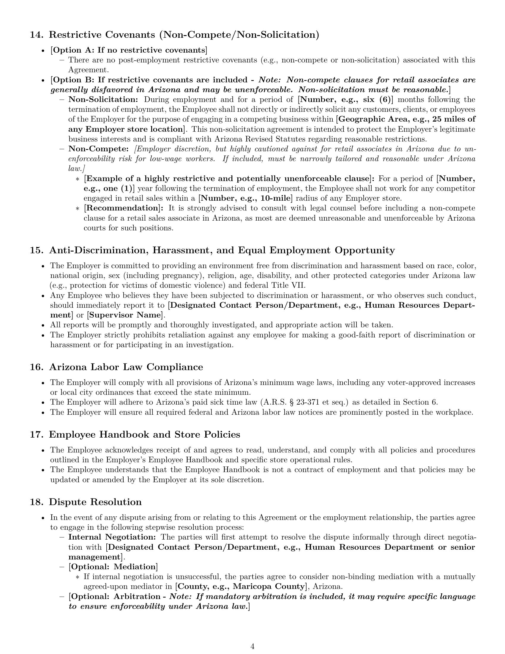 Preview page 4 of Pro Arizona retail sales associate employment contract template