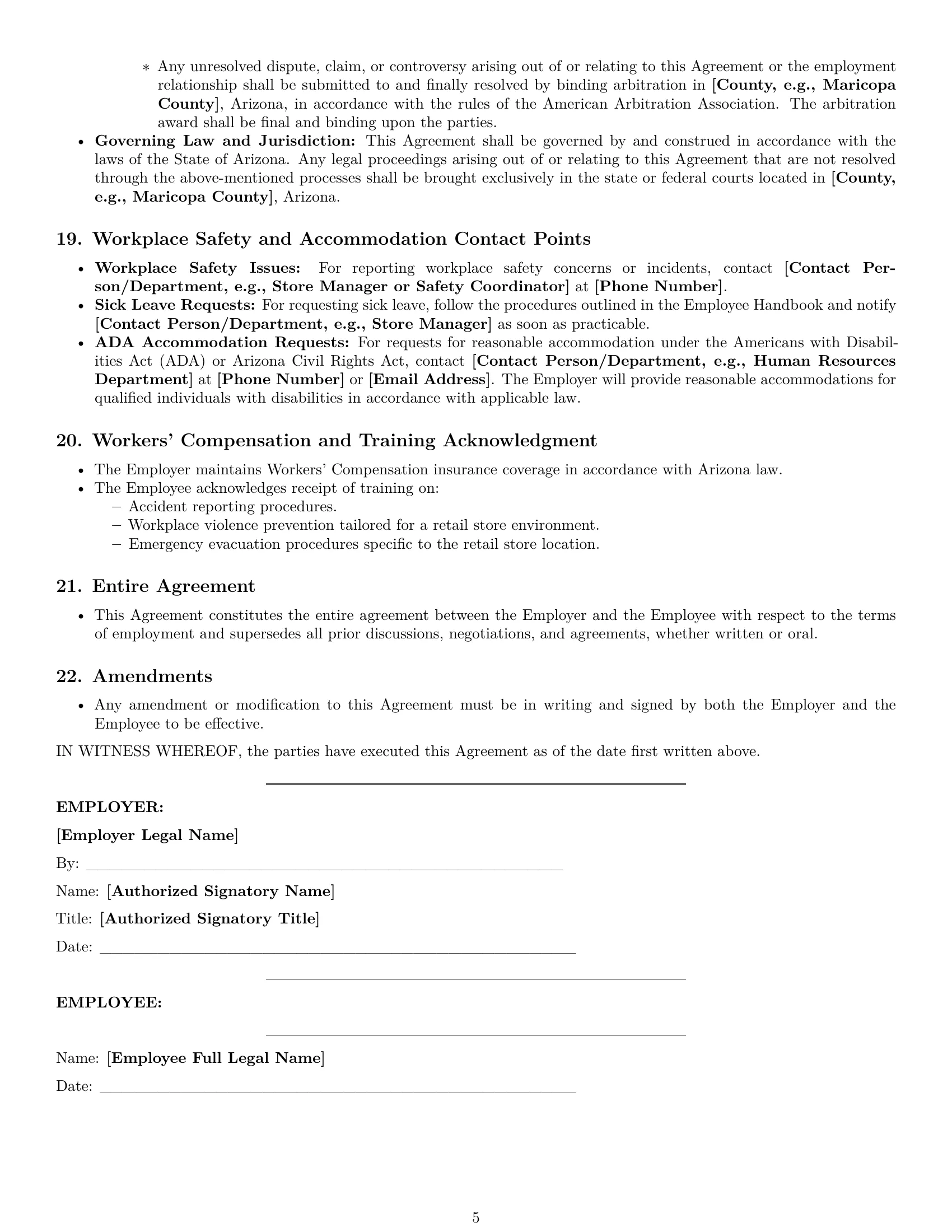 Preview page 5 of Pro Arizona retail sales associate employment contract template