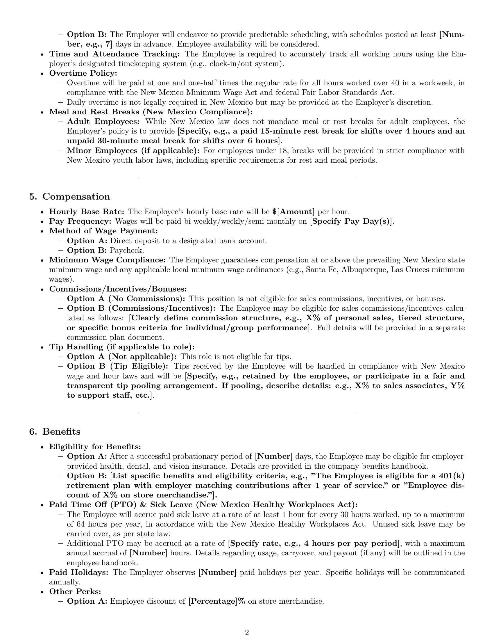 Preview page 2 of Pro New Mexico retail sales associate employment contract template