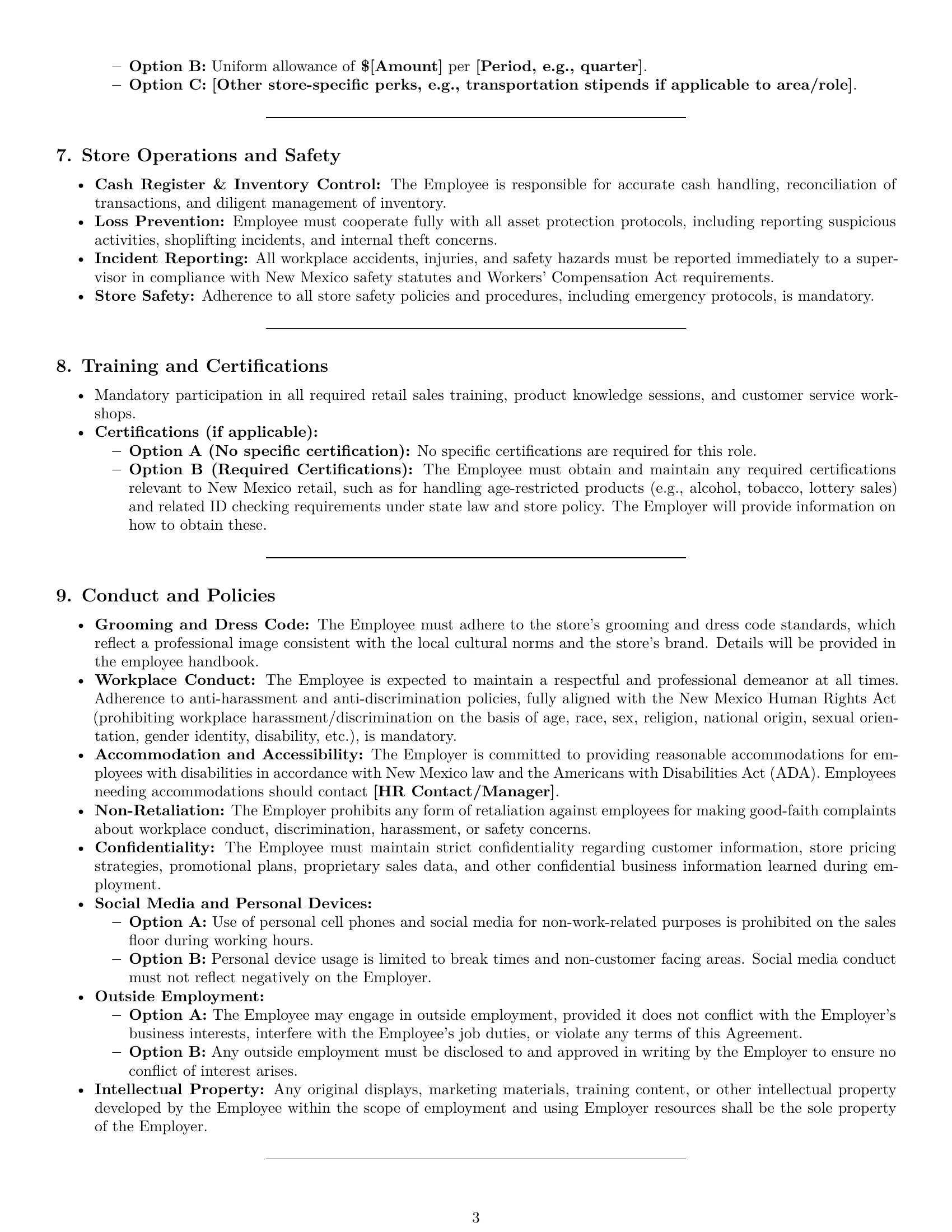 Preview page 3 of Pro New Mexico retail sales associate employment contract template