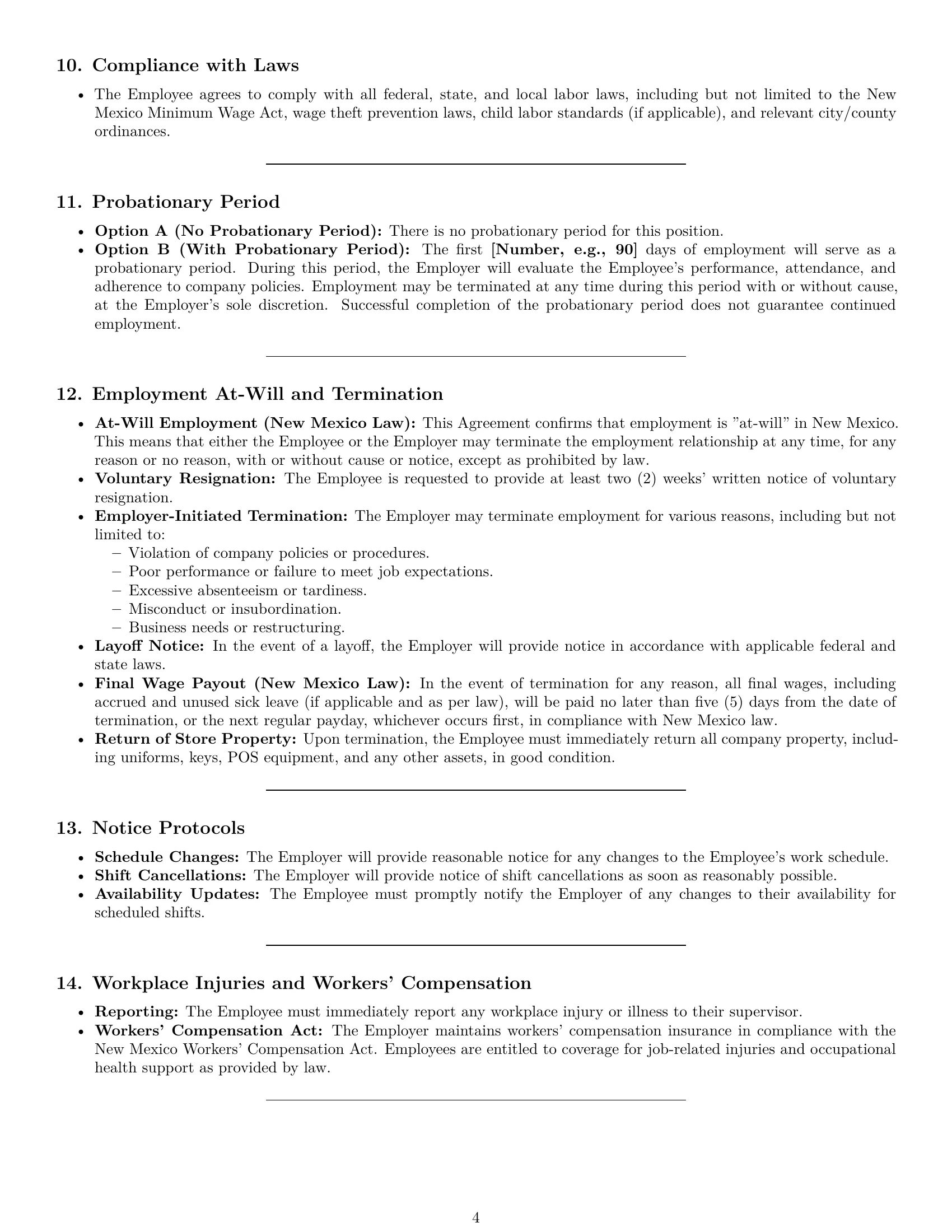 Preview page 4 of Pro New Mexico retail sales associate employment contract template