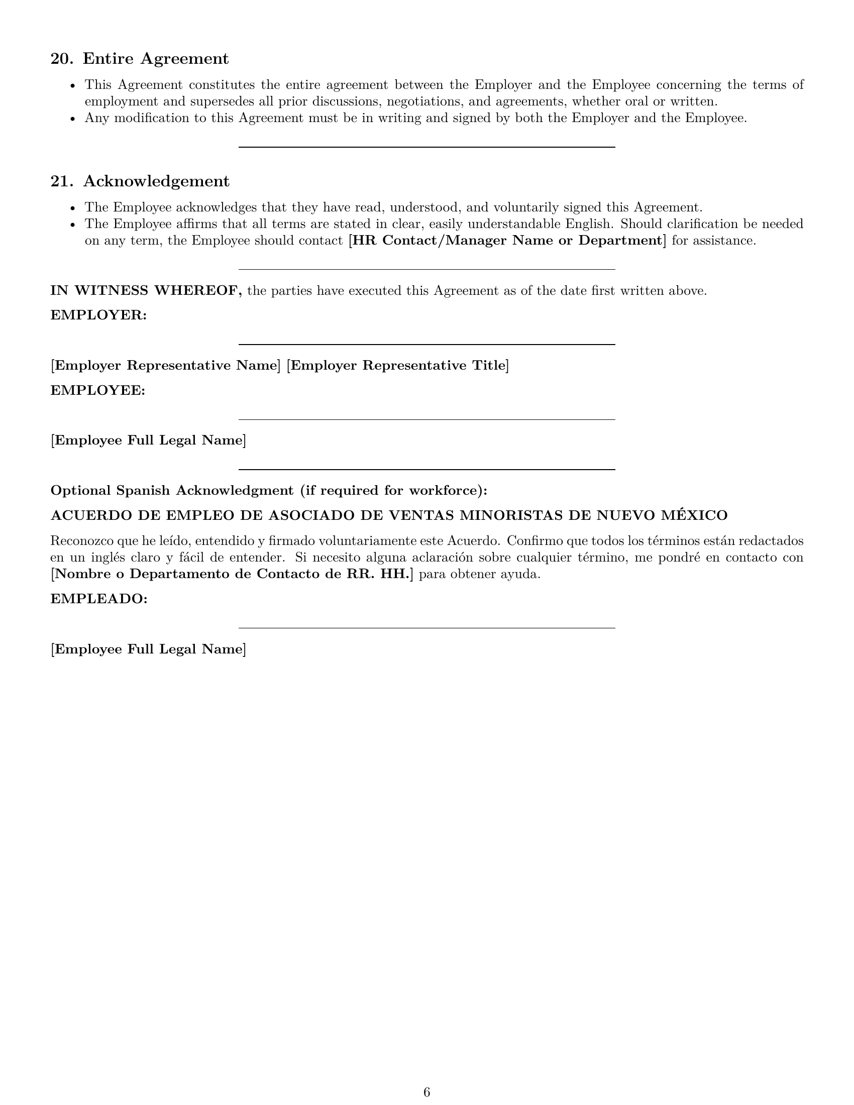 Preview page 6 of Pro New Mexico retail sales associate employment contract template
