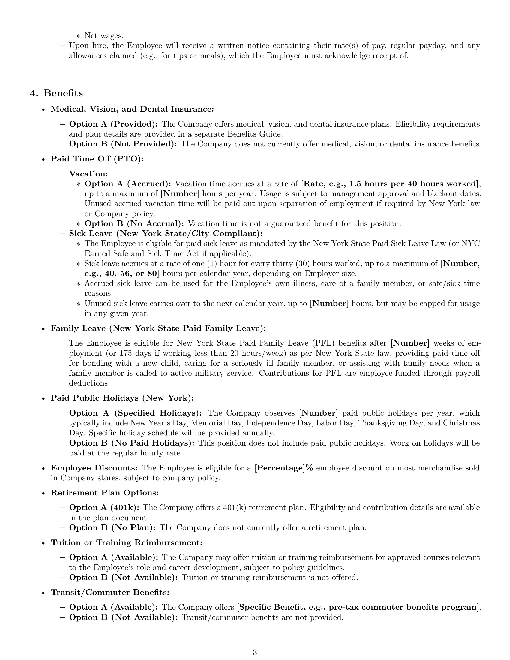 Preview page 3 of Pro New York retail sales associate employment contract template
