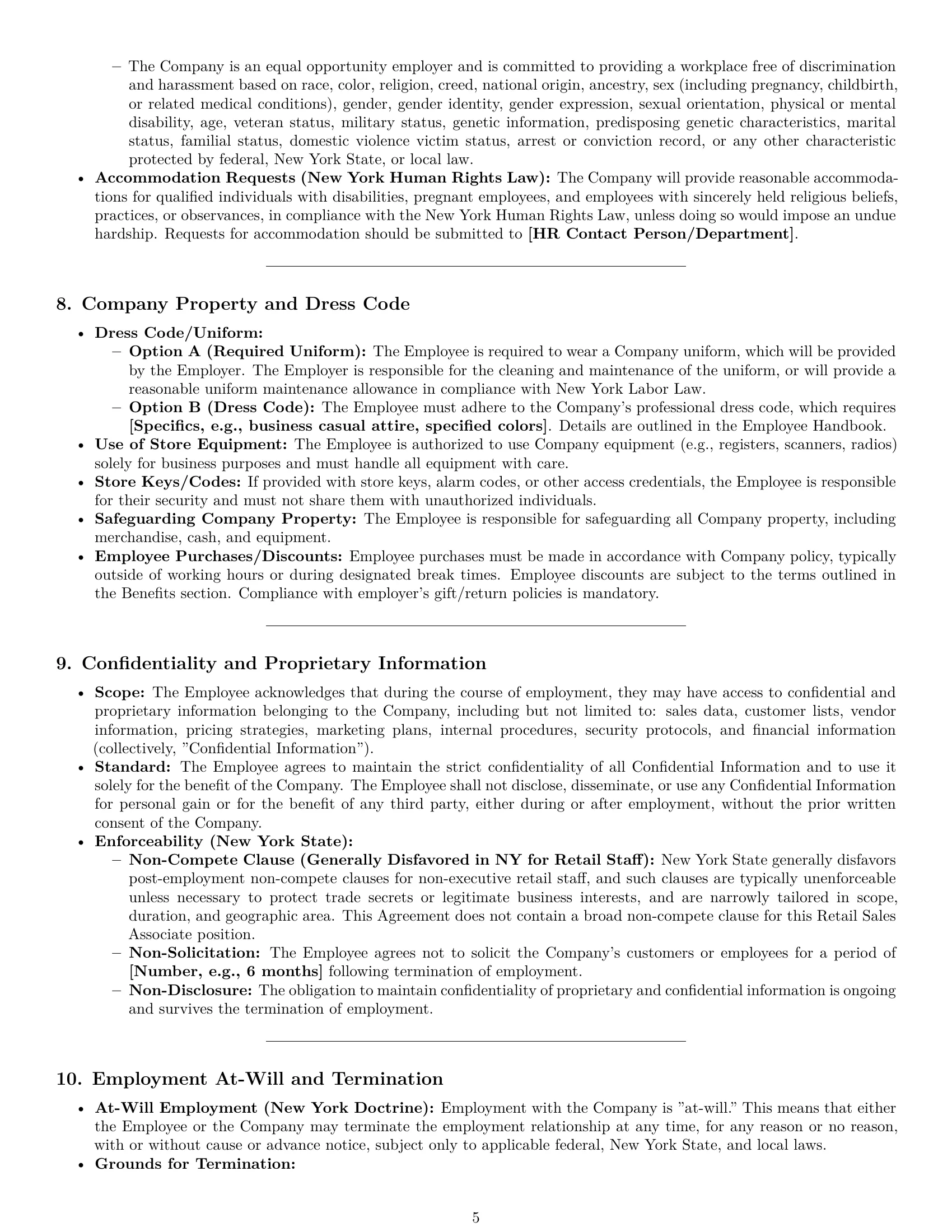 Preview page 5 of Pro New York retail sales associate employment contract template