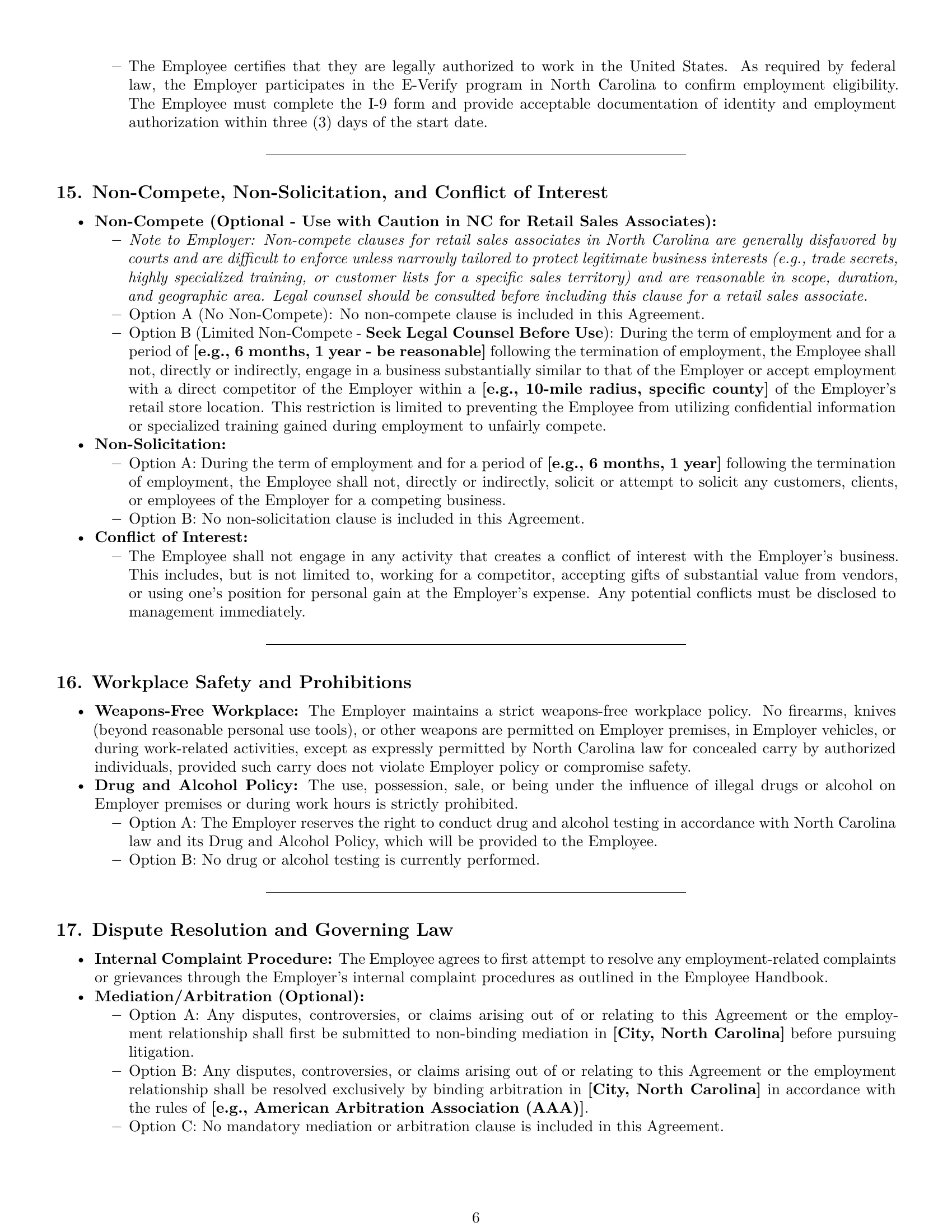 Preview page 6 of Pro North Carolina retail sales associate employment contract template