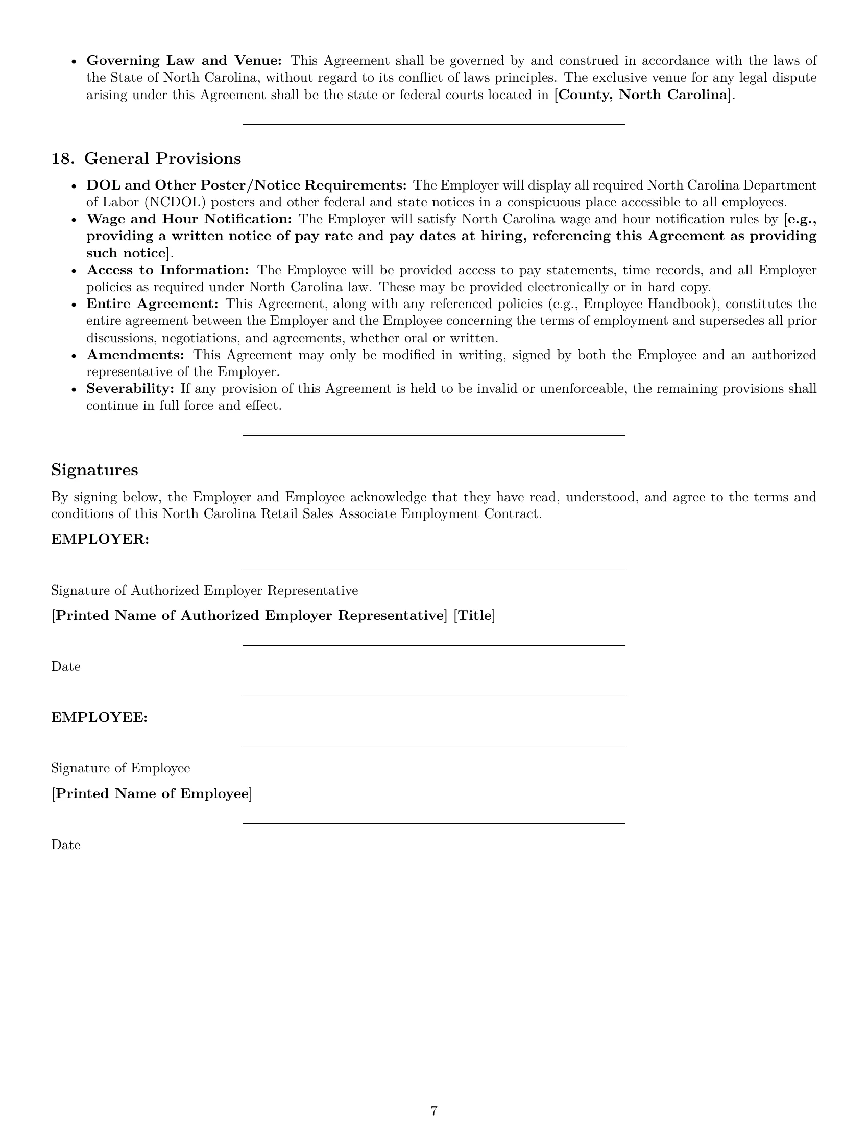 Preview page 7 of Pro North Carolina retail sales associate employment contract template